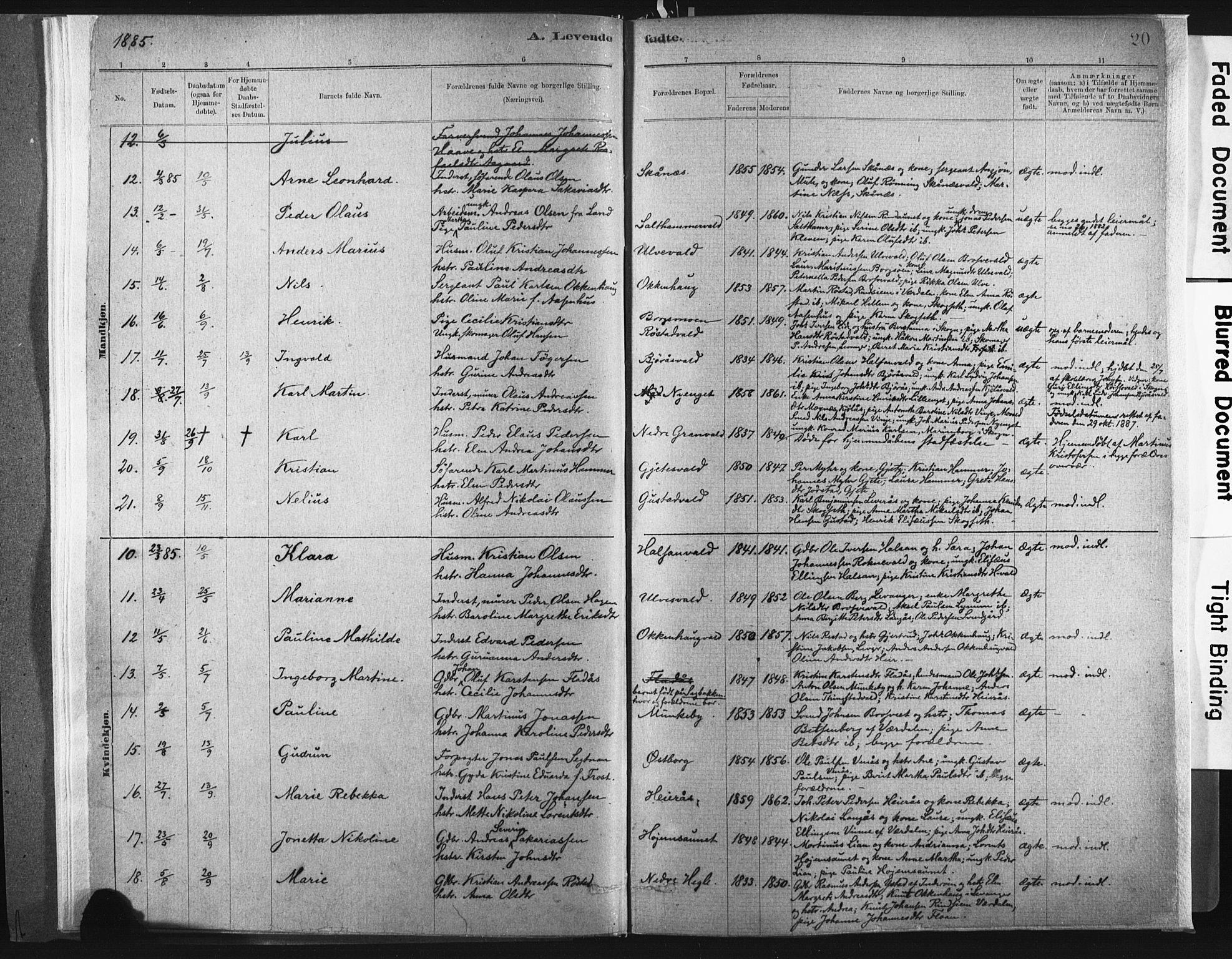 Ministerialprotokoller, klokkerbøker og fødselsregistre - Nord-Trøndelag, SAT/A-1458/721/L0207: Parish register (official) no. 721A02, 1880-1911, p. 20