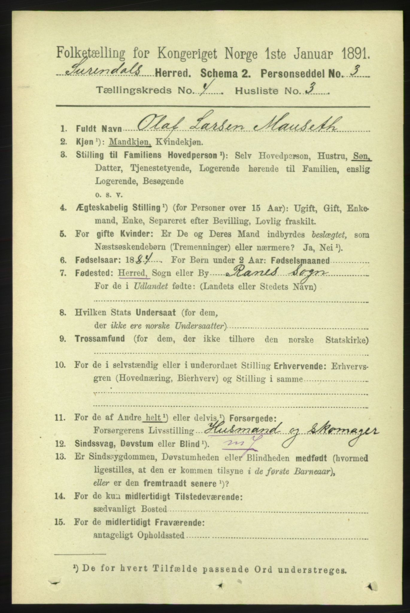 RA, 1891 census for 1566 Surnadal, 1891, p. 1076