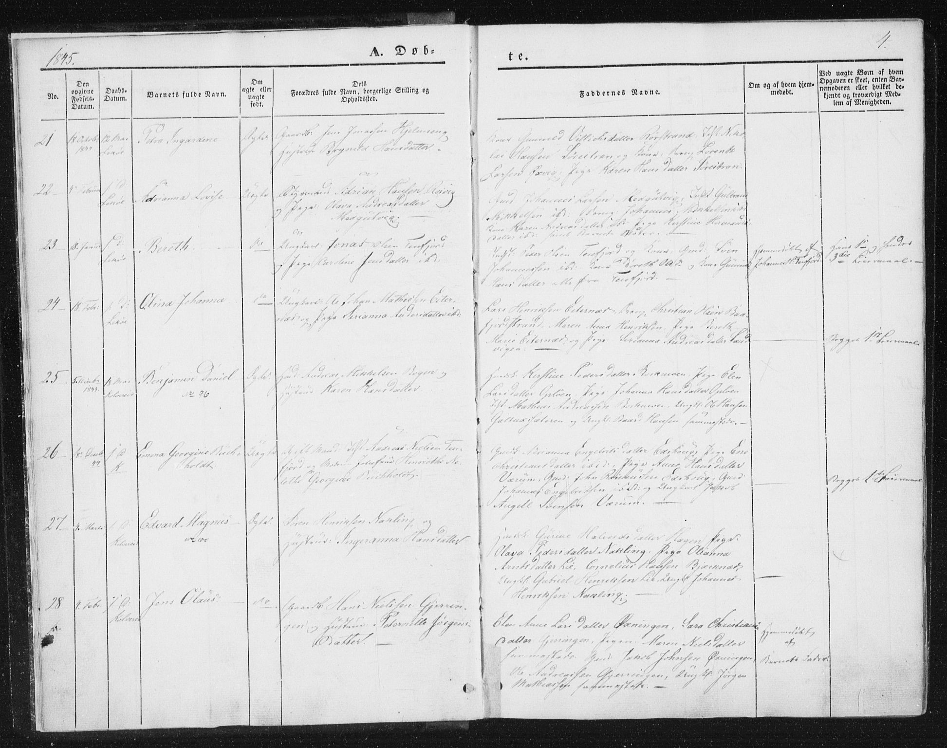 Ministerialprotokoller, klokkerbøker og fødselsregistre - Nord-Trøndelag, AV/SAT-A-1458/780/L0640: Parish register (official) no. 780A05, 1845-1856, p. 4