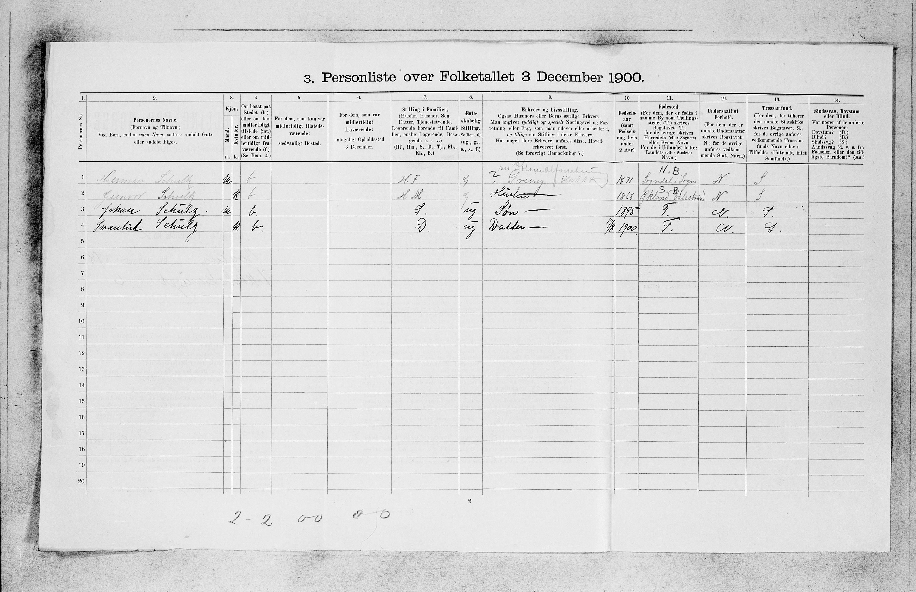 SAB, 1900 census for Bergen, 1900, p. 20720