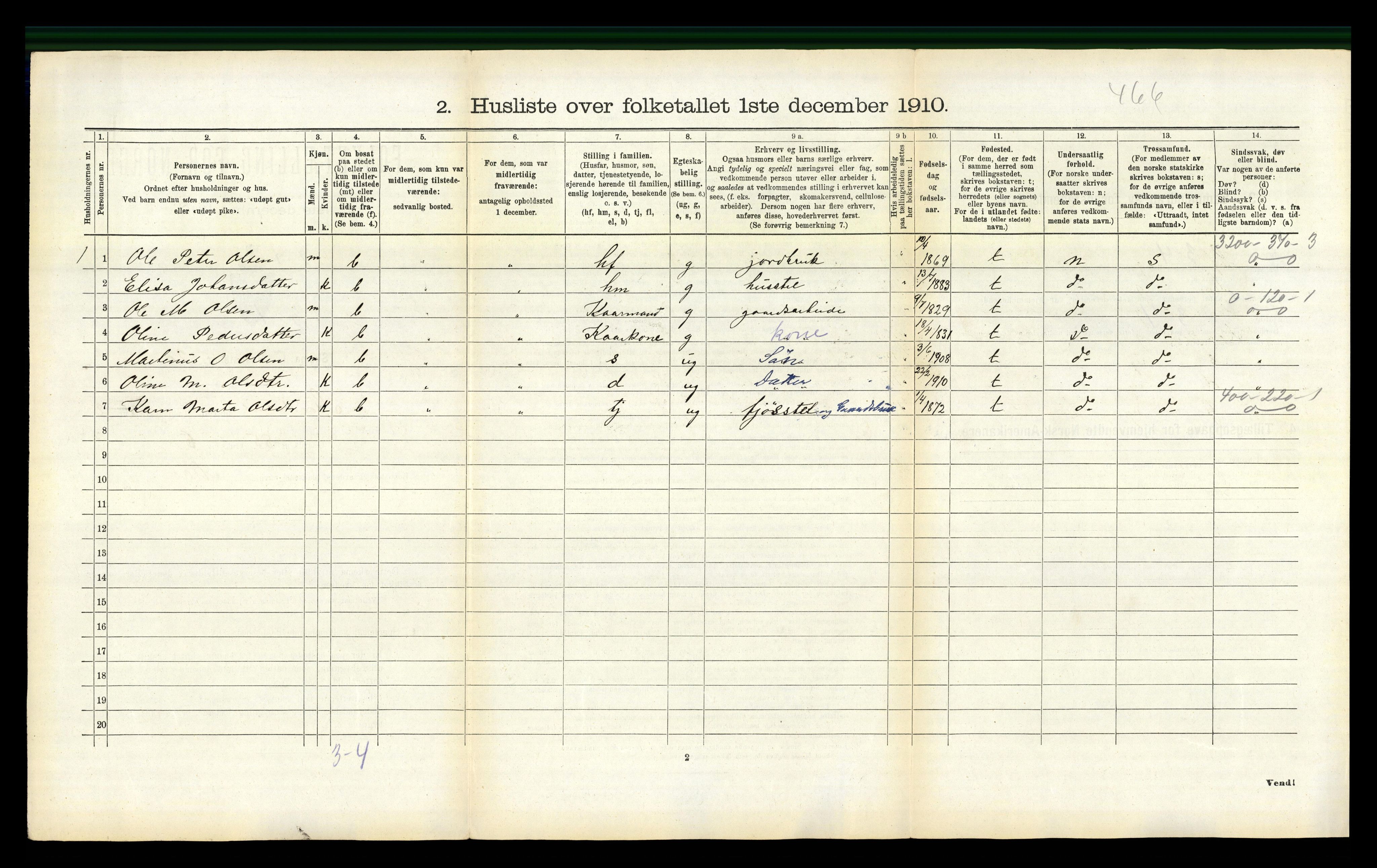 RA, 1910 census for Stordal, 1910, p. 197