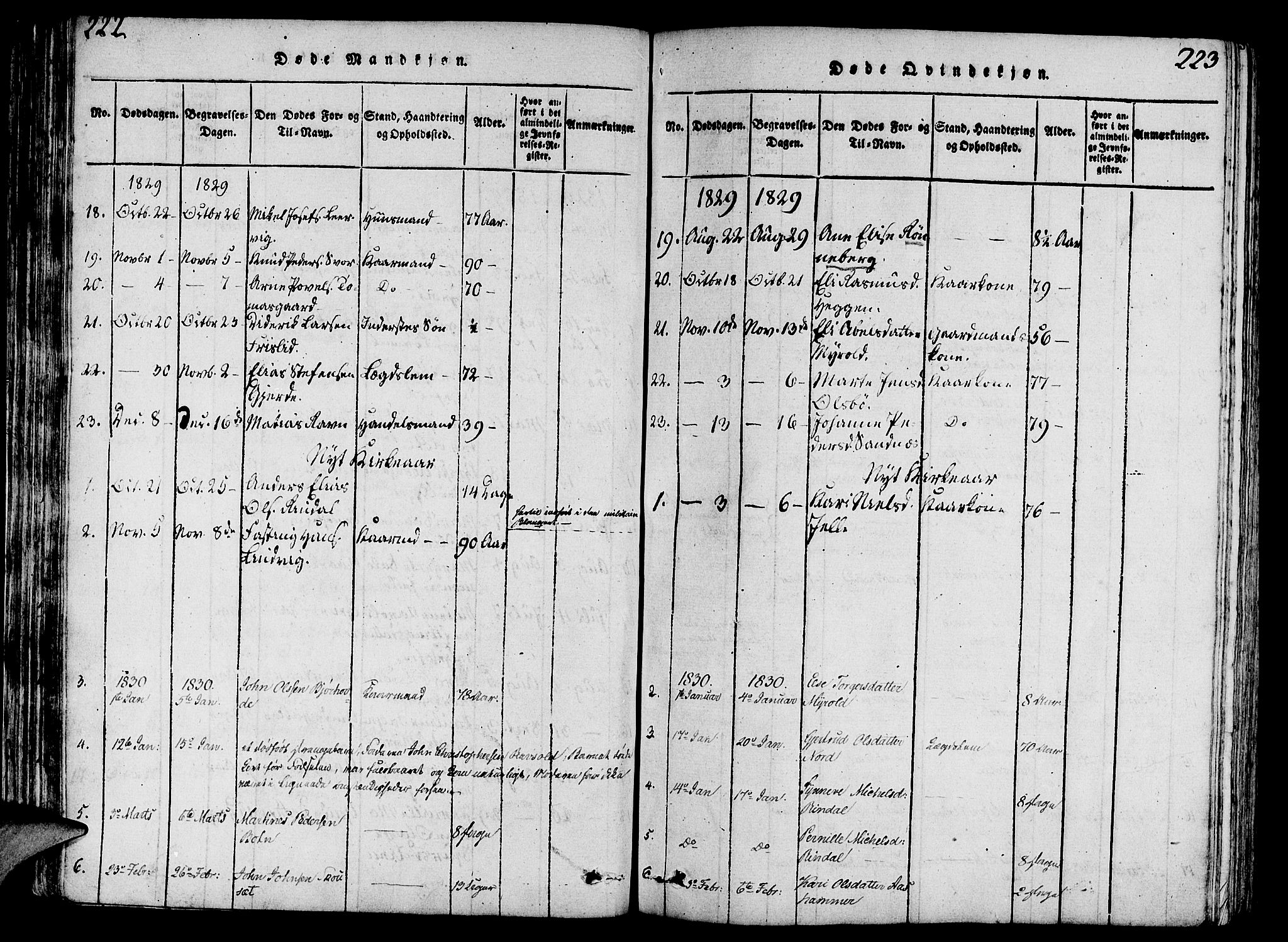 Eid sokneprestembete, AV/SAB-A-82301/H/Haa/Haaa/L0005: Parish register (official) no. A 5, 1816-1830, p. 222-223