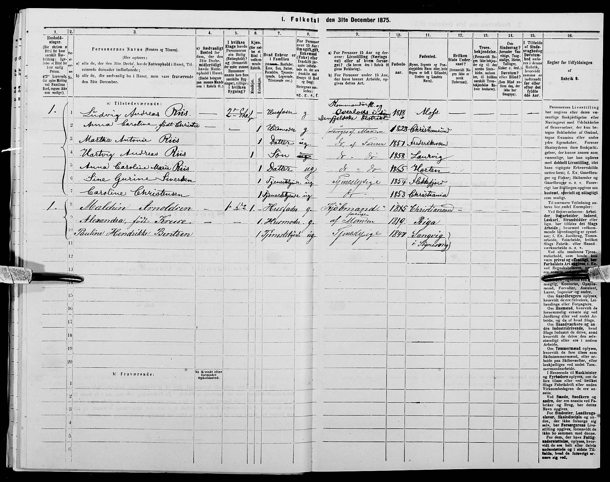 SAK, 1875 census for 1001P Kristiansand, 1875, p. 1817