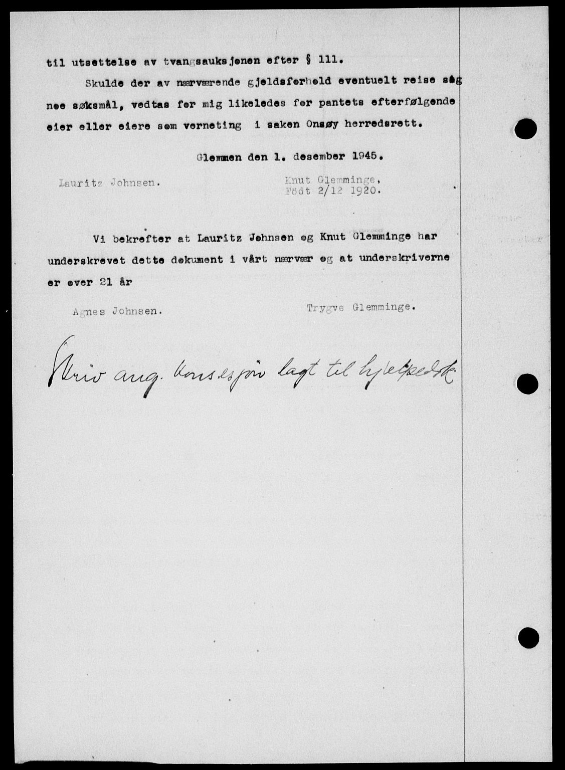 Onsøy sorenskriveri, SAO/A-10474/G/Ga/Gab/L0015: Mortgage book no. II A-15, 1945-1946, Diary no: : 279/1946