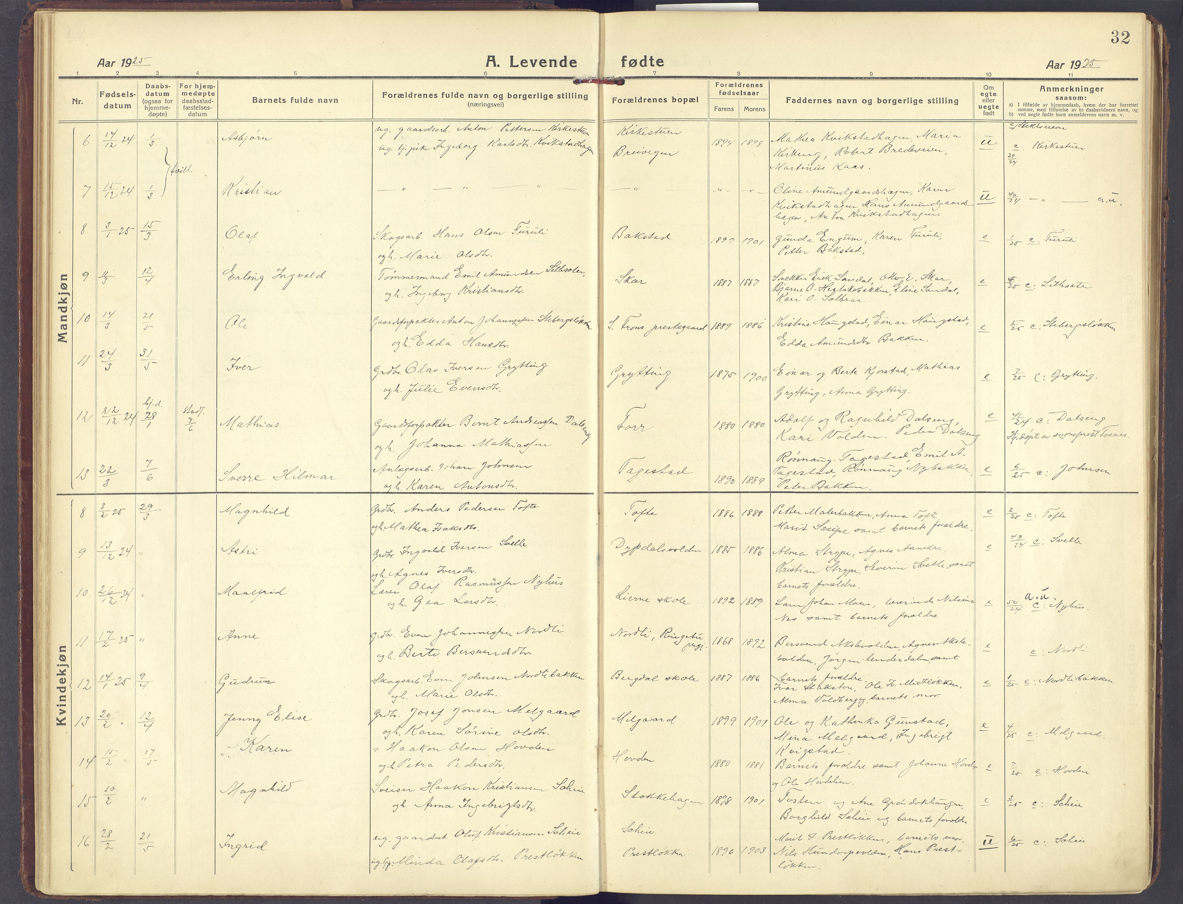 Sør-Fron prestekontor, SAH/PREST-010/H/Ha/Haa/L0005: Parish register (official) no. 5, 1920-1933, p. 32