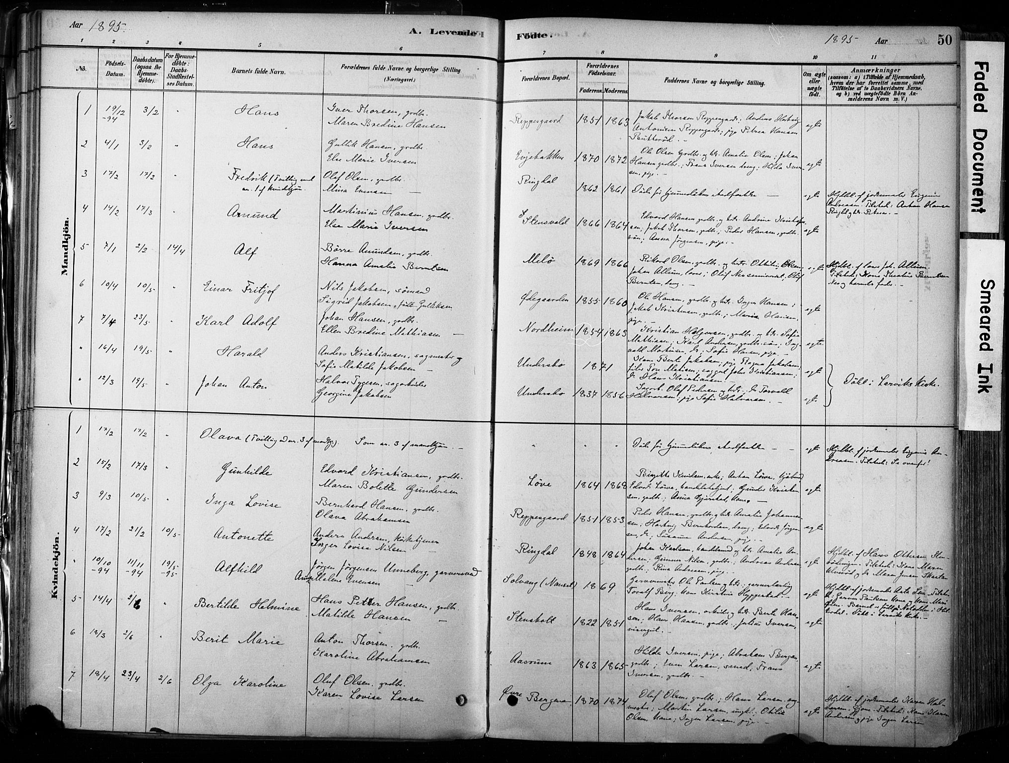 Hedrum kirkebøker, SAKO/A-344/F/Fa/L0009: Parish register (official) no. I 9, 1881-1903, p. 50