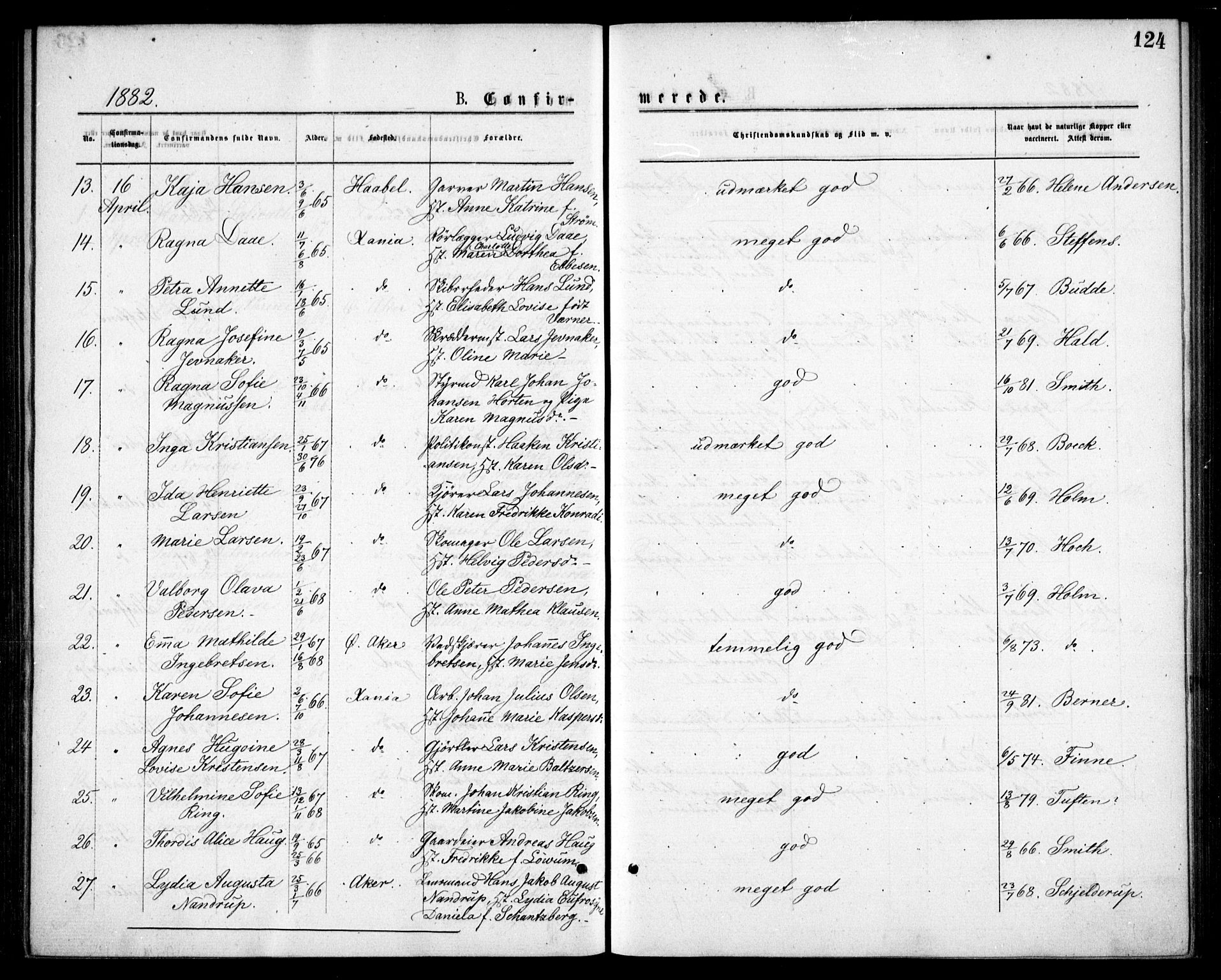 Oslo domkirke Kirkebøker, AV/SAO-A-10752/F/Fa/L0018: Parish register (official) no. 18, 1872-1886, p. 124