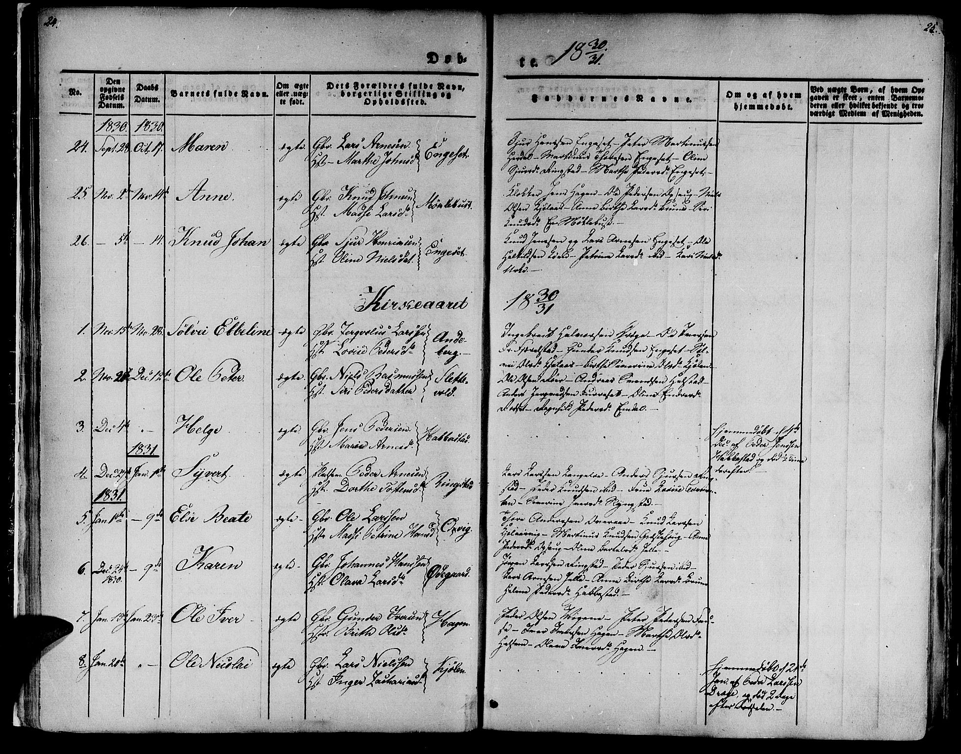 Ministerialprotokoller, klokkerbøker og fødselsregistre - Møre og Romsdal, SAT/A-1454/520/L0274: Parish register (official) no. 520A04, 1827-1864, p. 24-25