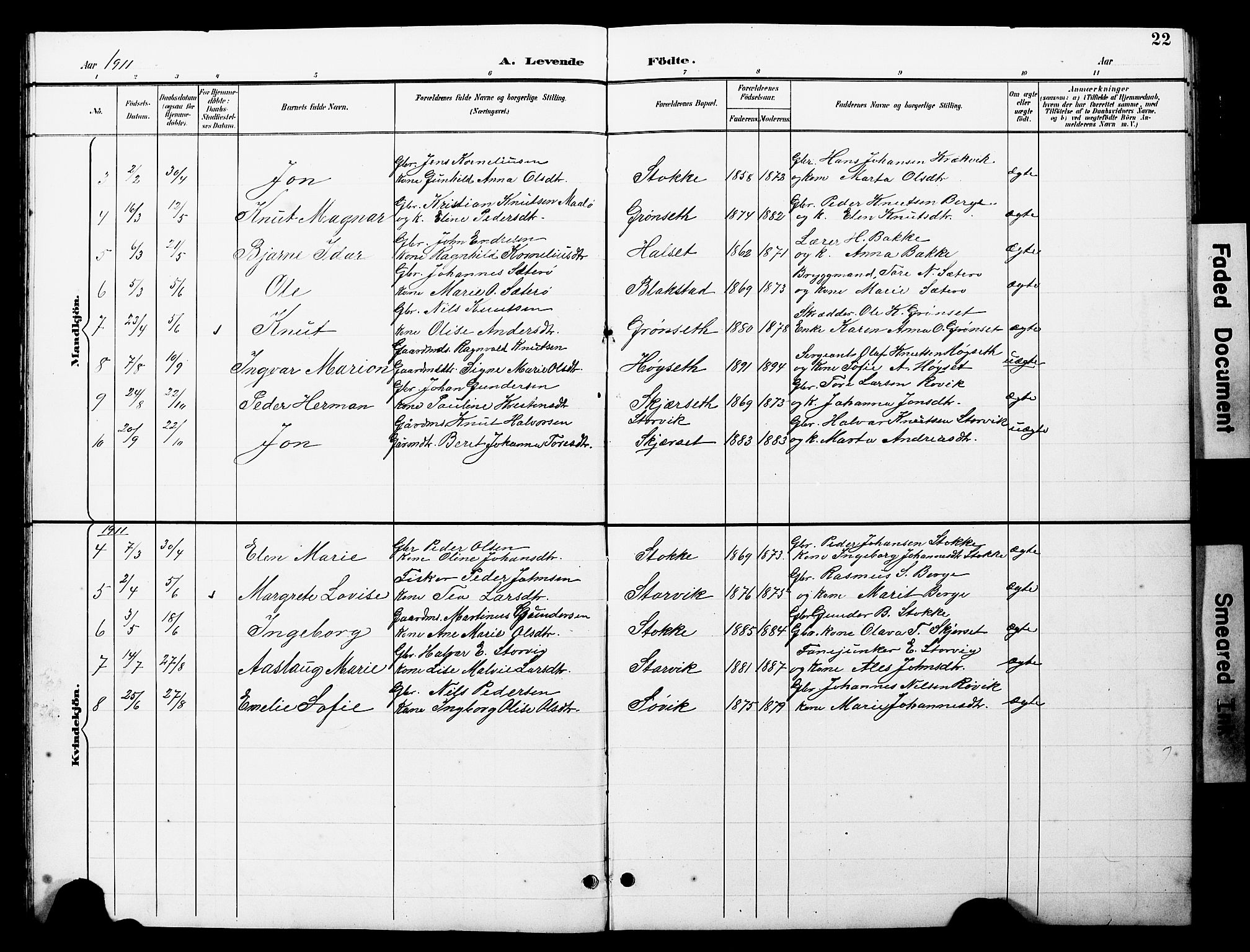 Ministerialprotokoller, klokkerbøker og fødselsregistre - Møre og Romsdal, AV/SAT-A-1454/585/L0973: Parish register (copy) no. 585C01, 1893-1930, p. 22