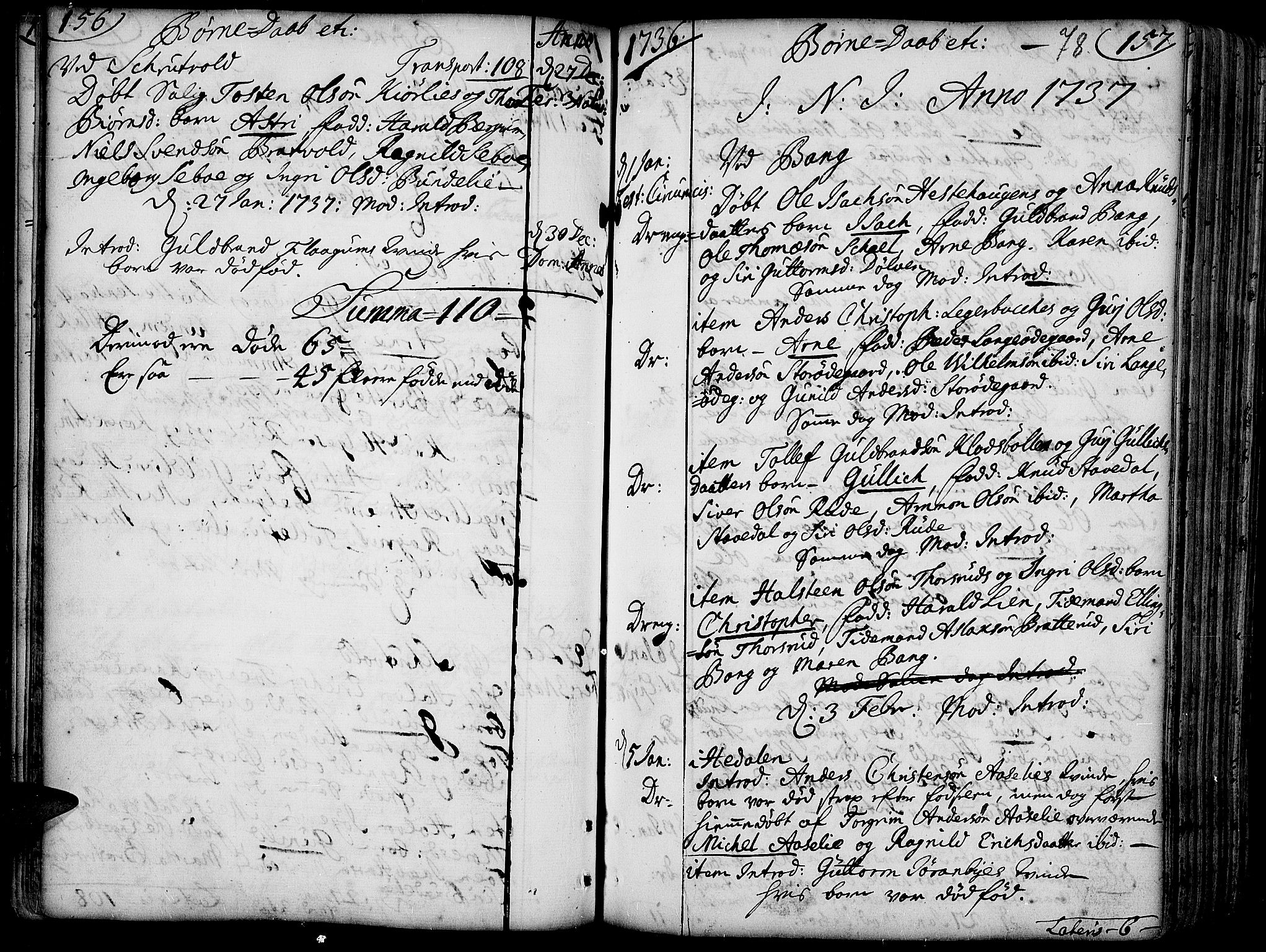 Aurdal prestekontor, AV/SAH-PREST-126/H/Ha/Haa/L0004: Parish register (official) no. 4, 1730-1762, p. 156-157