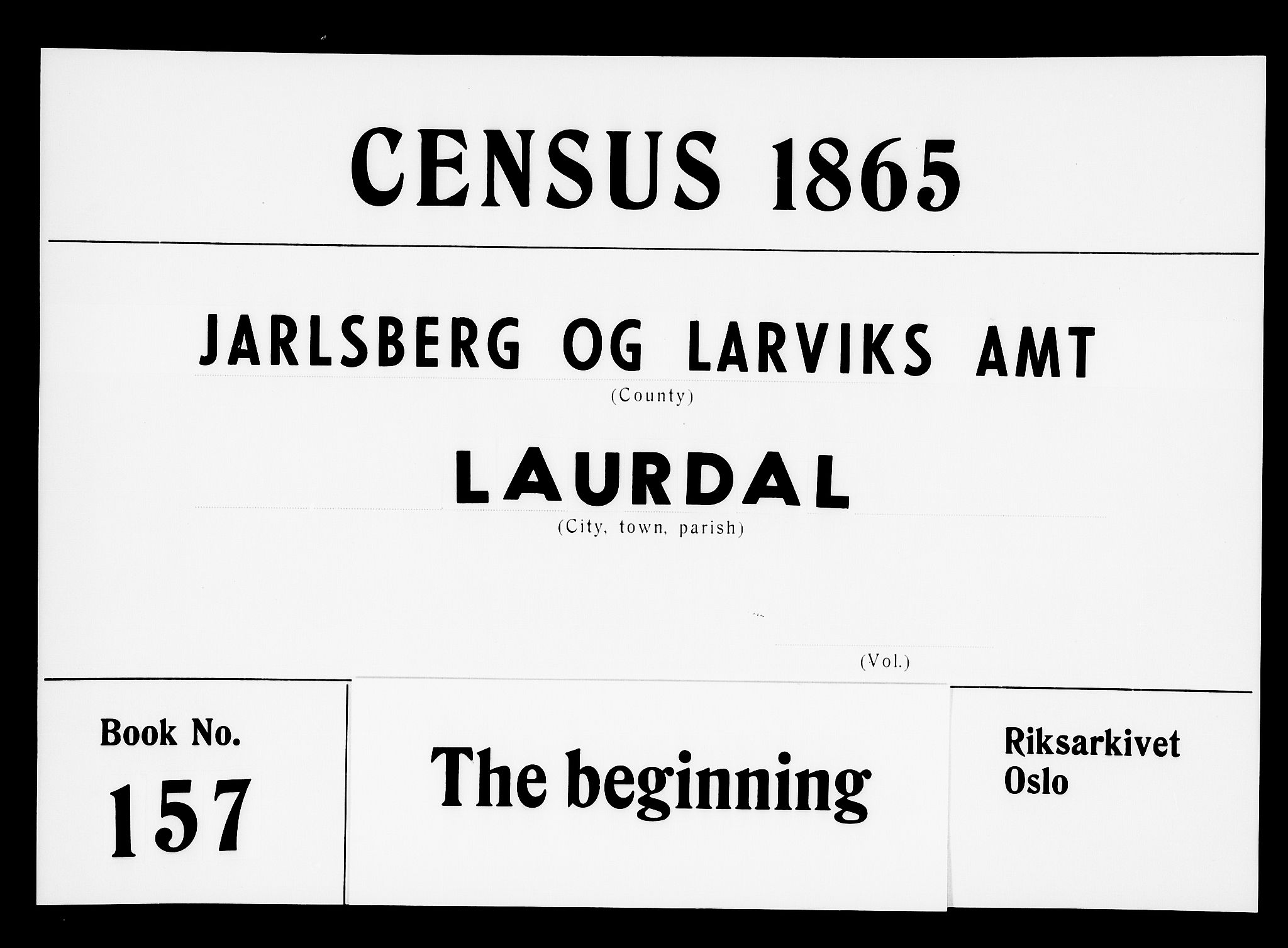 RA, 1865 census for Lardal, 1865, p. 1