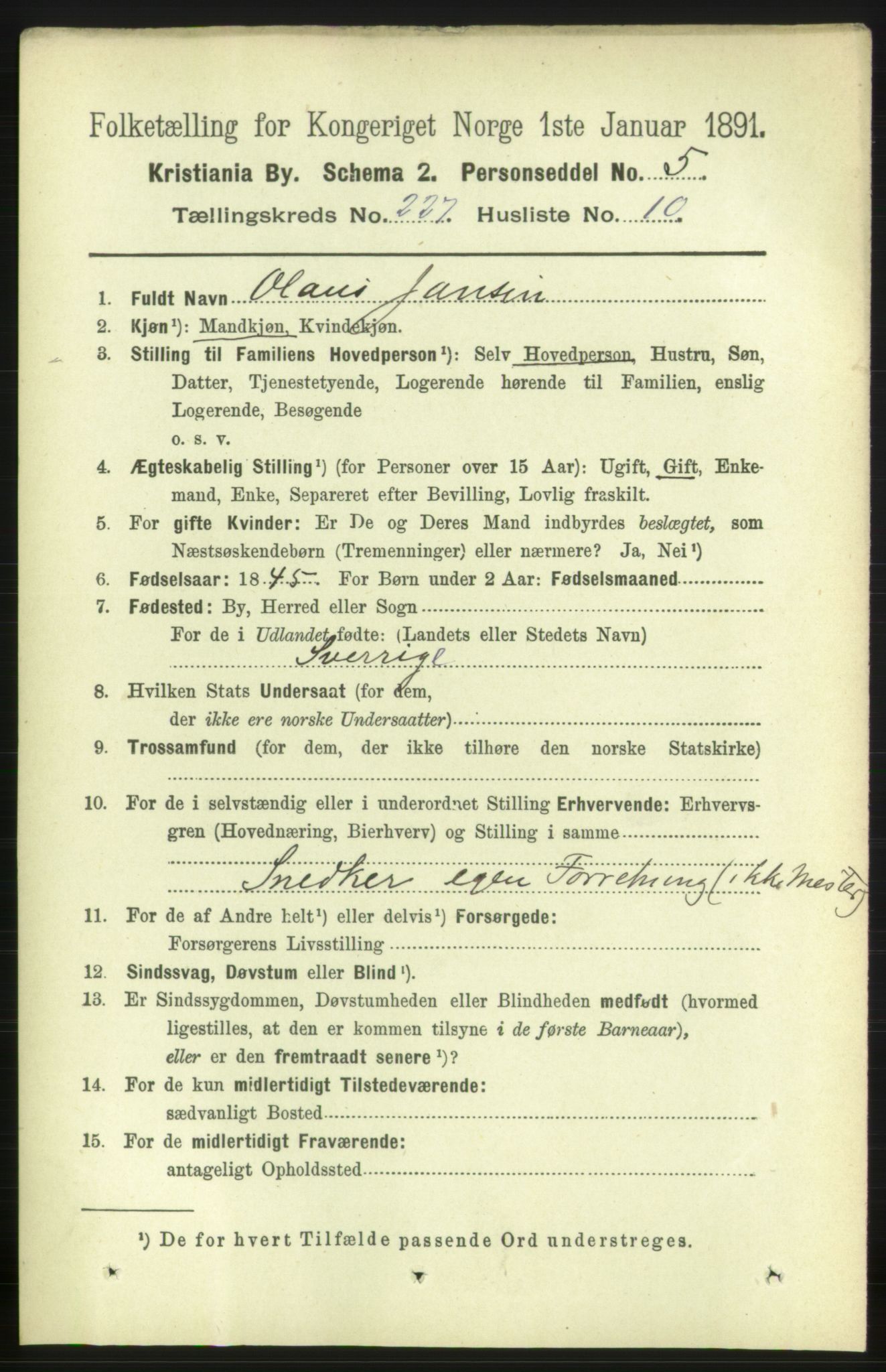 RA, 1891 census for 0301 Kristiania, 1891, p. 138969