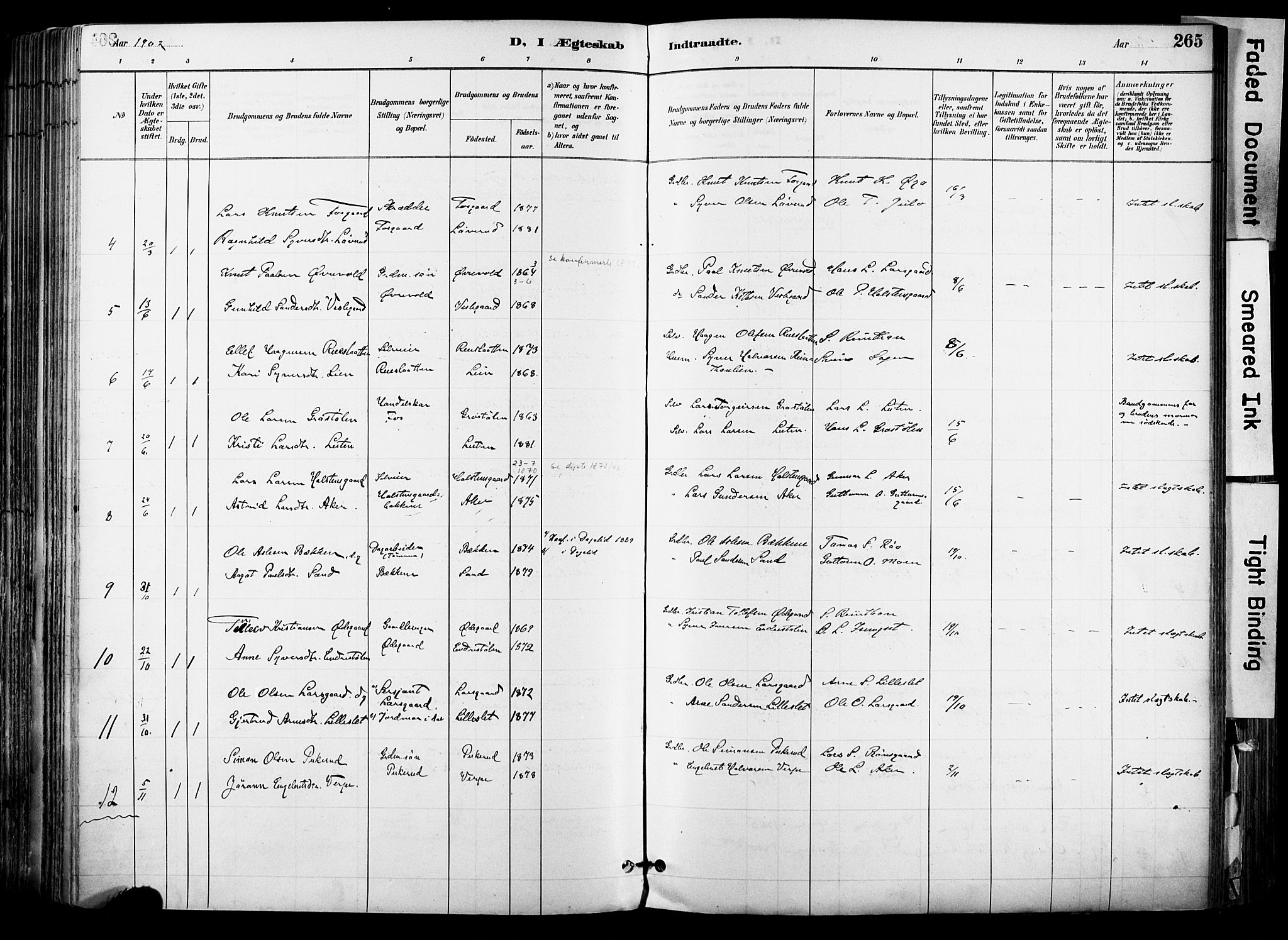 Hol kirkebøker, AV/SAKO-A-227/F/Fa/L0003: Parish register (official) no. I 3, 1887-1918, p. 265