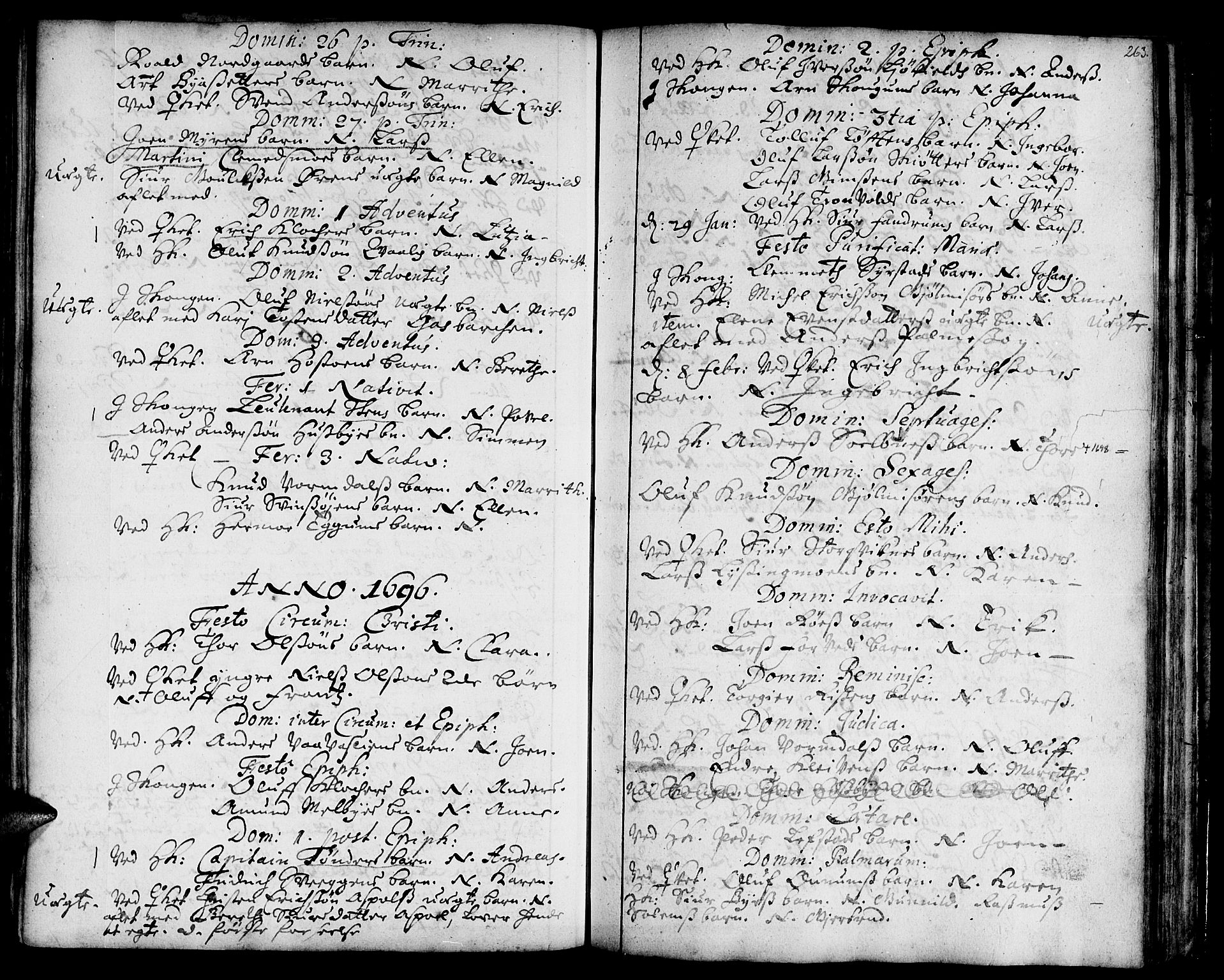 Ministerialprotokoller, klokkerbøker og fødselsregistre - Sør-Trøndelag, SAT/A-1456/668/L0801: Parish register (official) no. 668A01, 1695-1716, p. 262-263