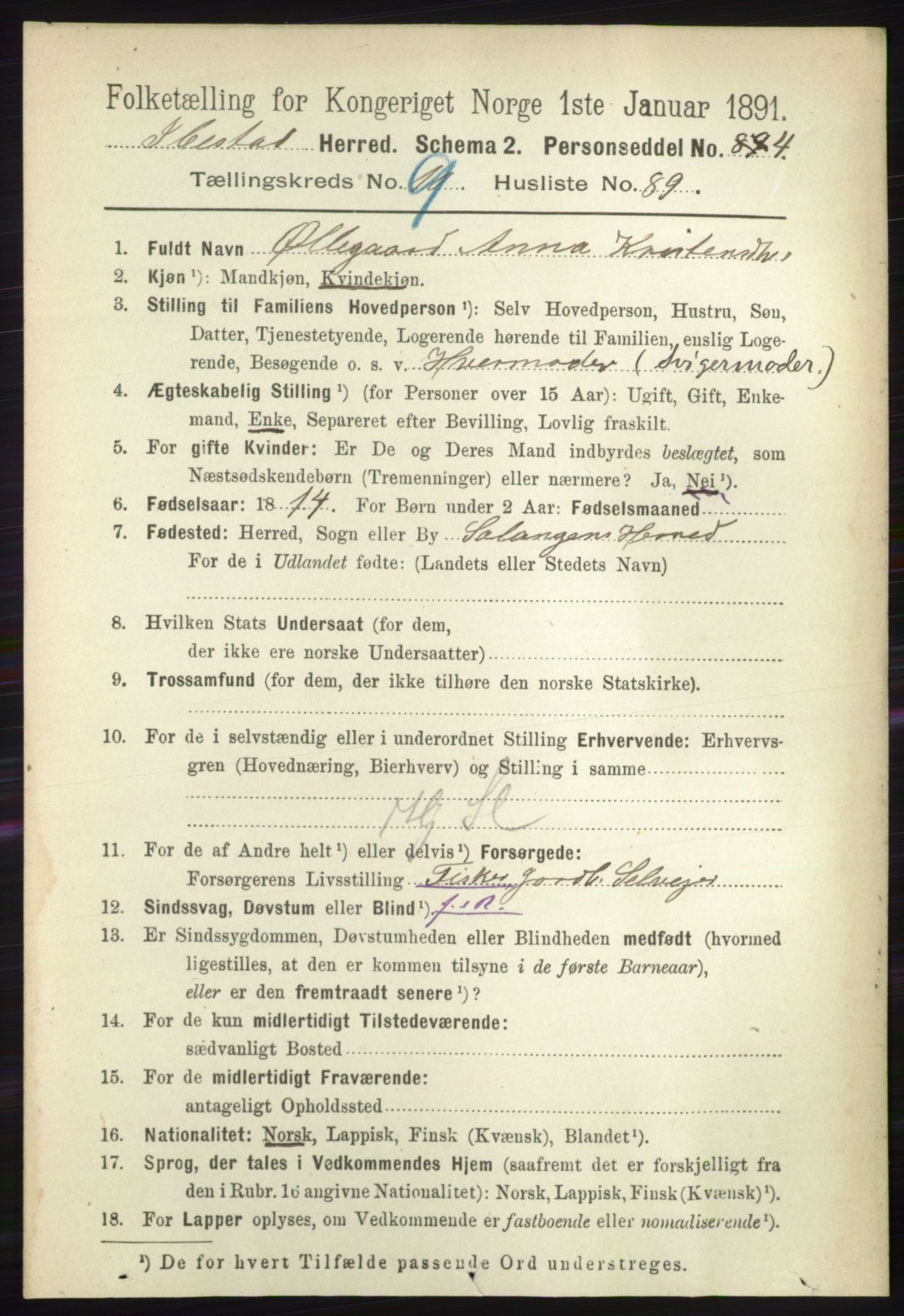 RA, 1891 census for 1917 Ibestad, 1891, p. 6536