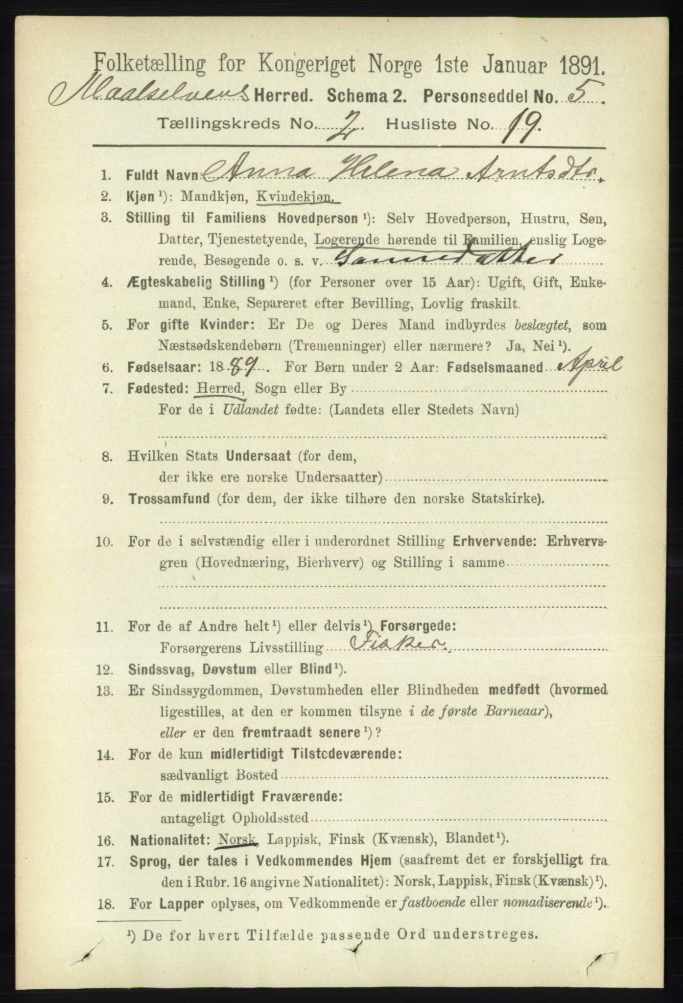 RA, 1891 census for 1924 Målselv, 1891, p. 408