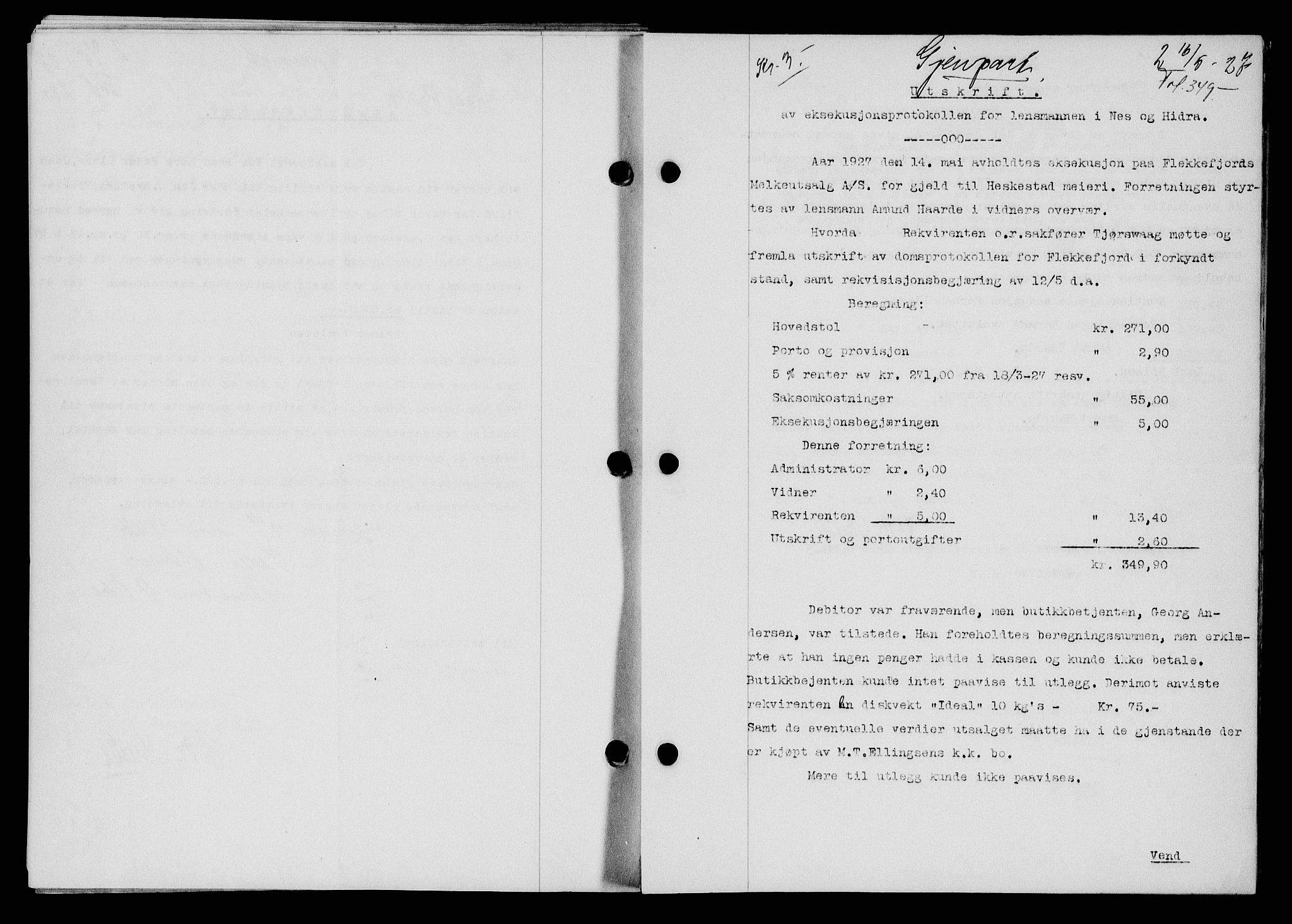 Flekkefjord sorenskriveri, SAK/1221-0001/G/Gb/Gba/L0043: Mortgage book no. 41, 1926-1927, Deed date: 16.05.1927