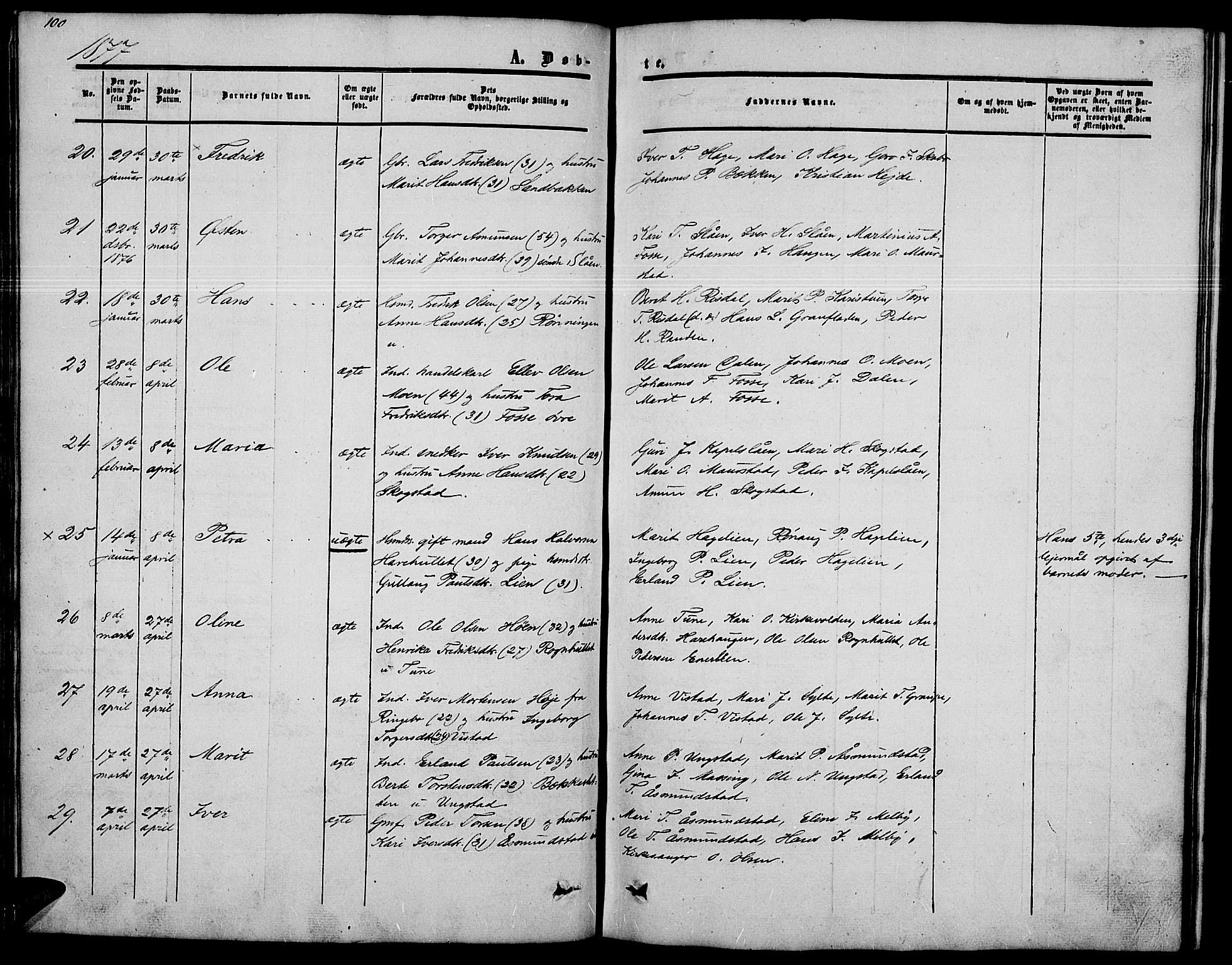 Nord-Fron prestekontor, AV/SAH-PREST-080/H/Ha/Hab/L0002: Parish register (copy) no. 2, 1851-1883, p. 100