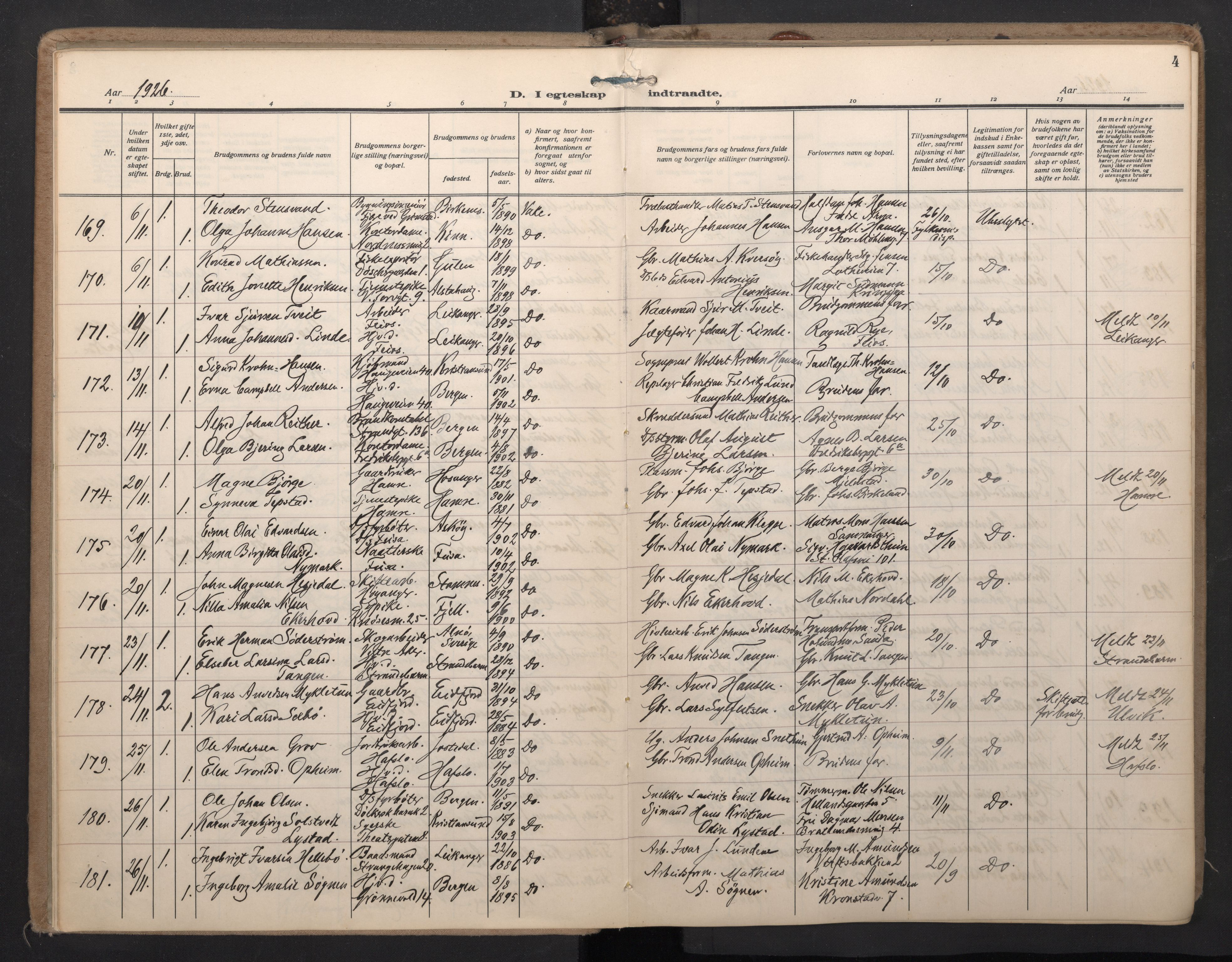 Nykirken Sokneprestembete, SAB/A-77101/H/Haa/L0038: Parish register (official) no. D 8, 1926-1934, p. 3b-4a