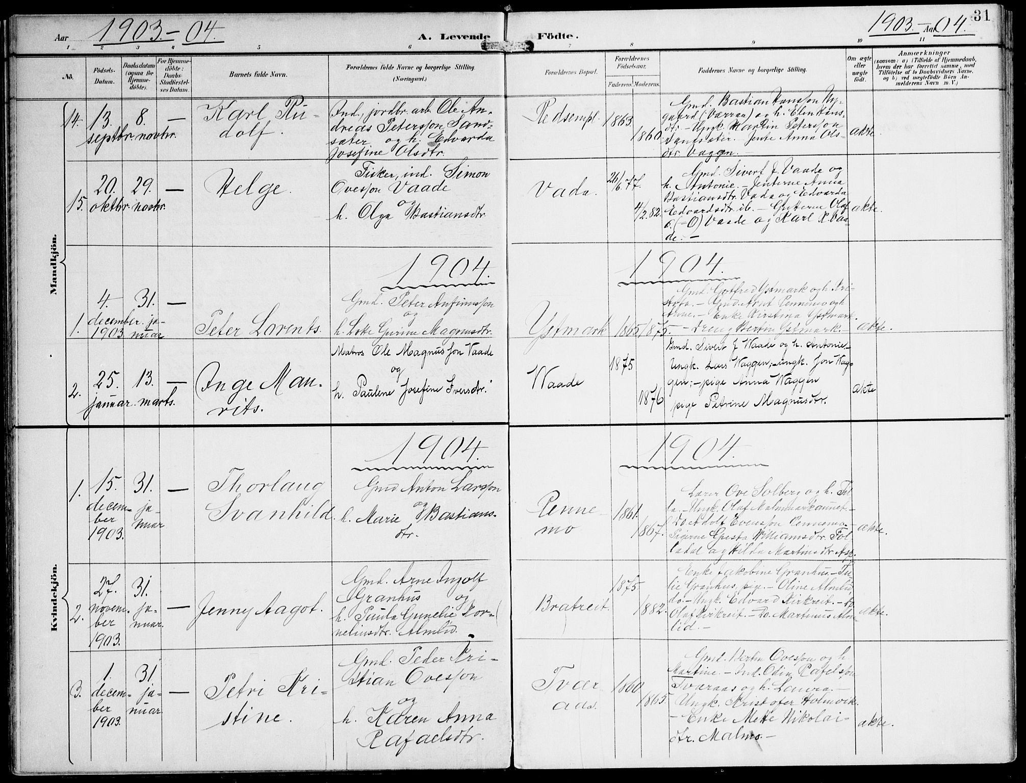 Ministerialprotokoller, klokkerbøker og fødselsregistre - Nord-Trøndelag, AV/SAT-A-1458/745/L0430: Parish register (official) no. 745A02, 1895-1913, p. 31