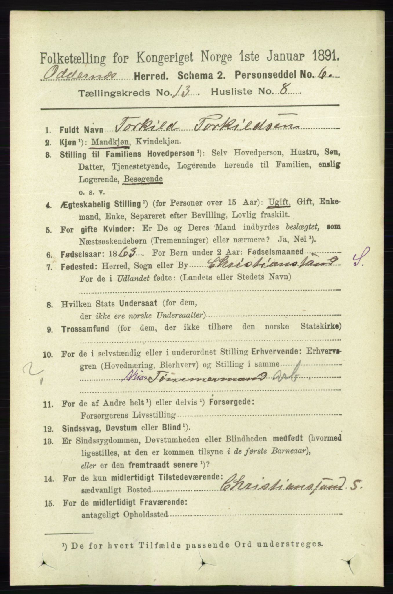 RA, 1891 census for 1012 Oddernes, 1891, p. 4686