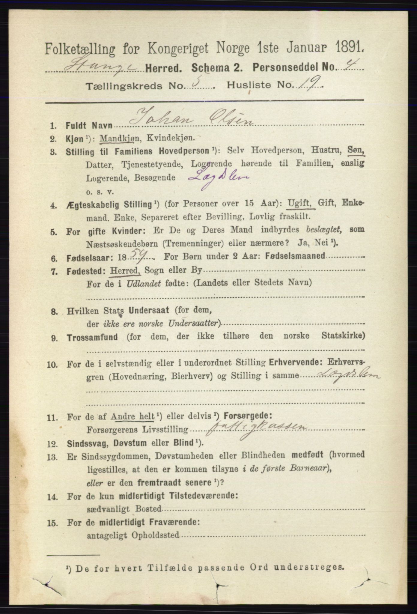 RA, 1891 census for 0417 Stange, 1891, p. 3232