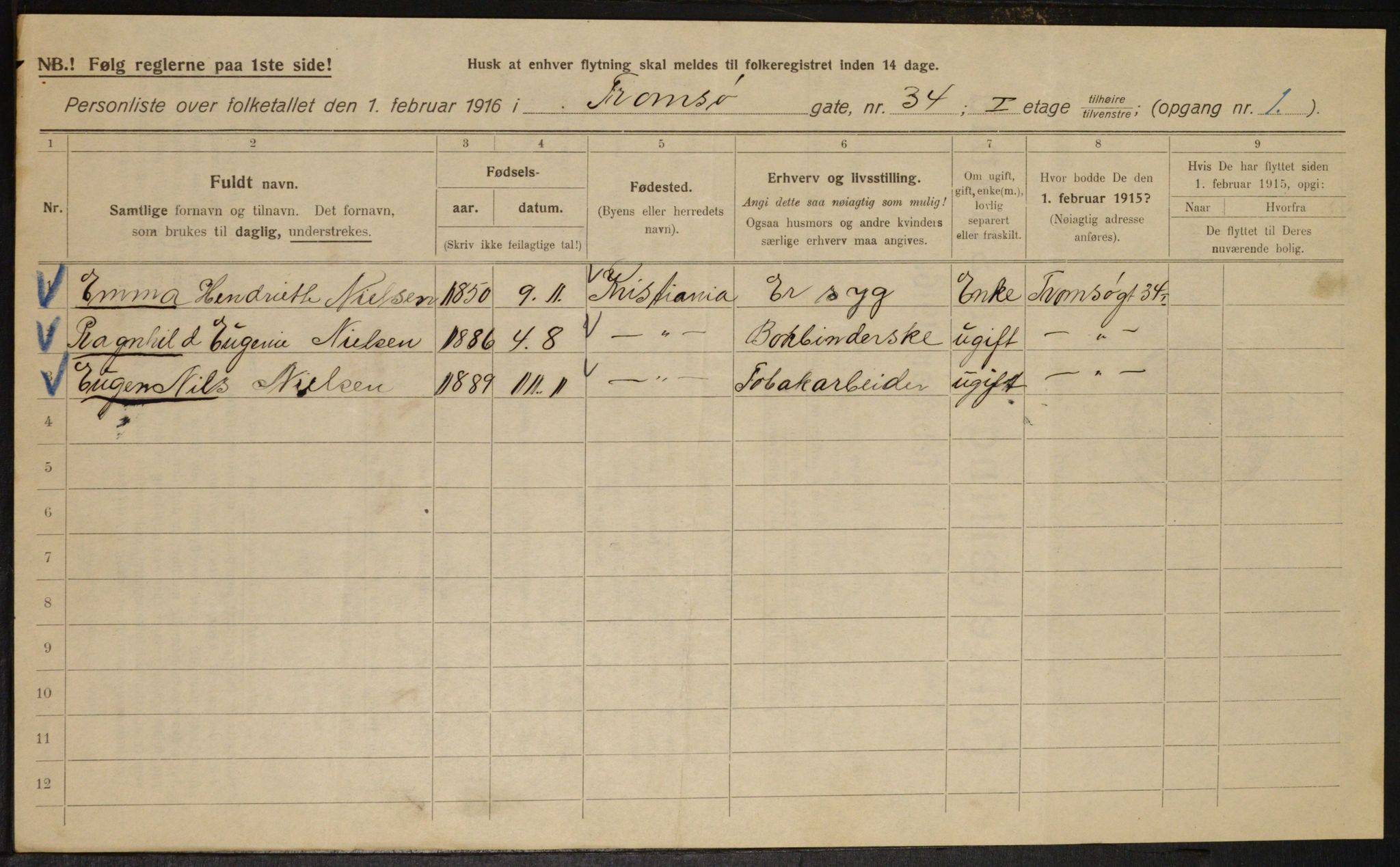 OBA, Municipal Census 1916 for Kristiania, 1916, p. 119152