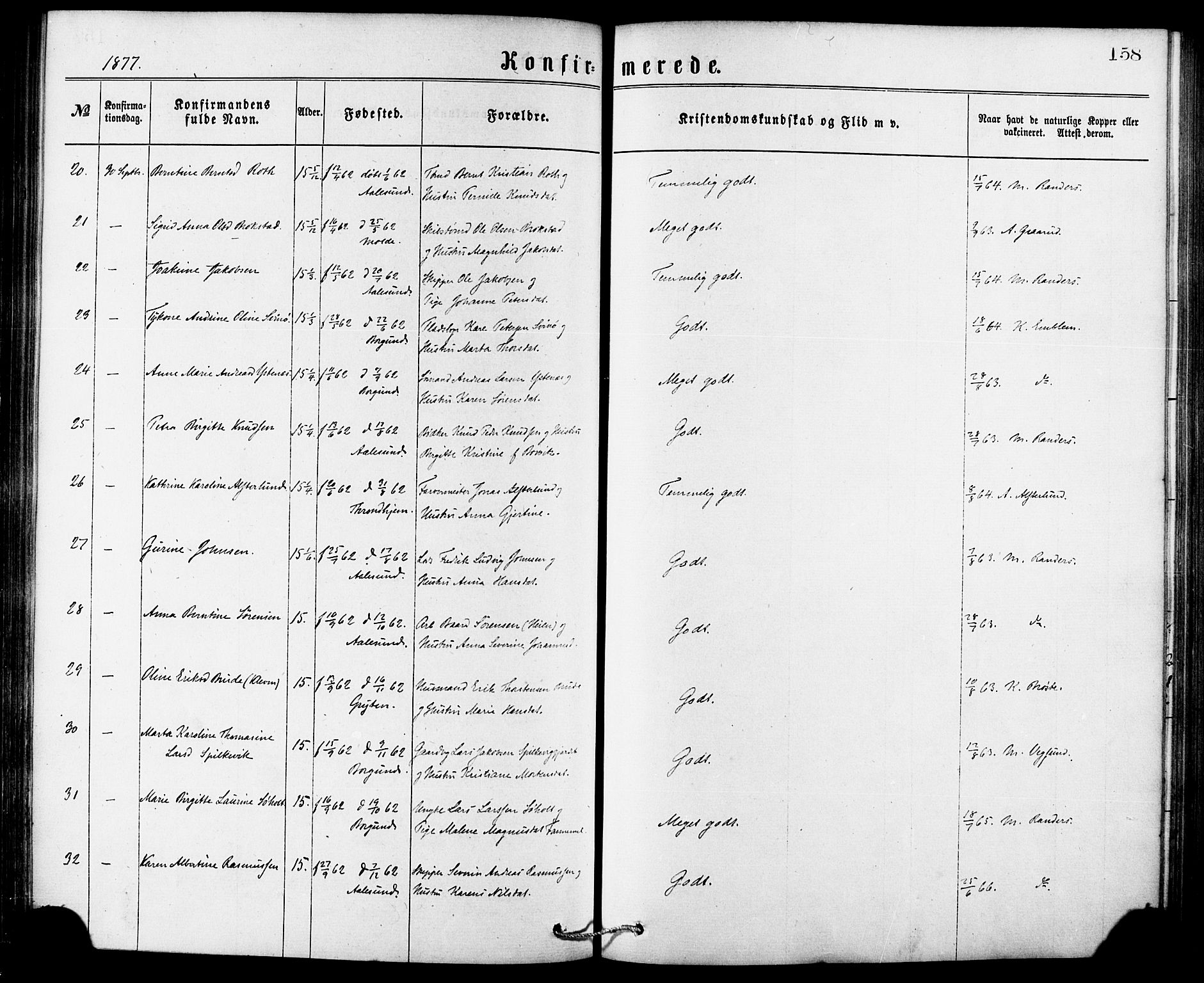 Ministerialprotokoller, klokkerbøker og fødselsregistre - Møre og Romsdal, AV/SAT-A-1454/529/L0453: Parish register (official) no. 529A03, 1872-1877, p. 158