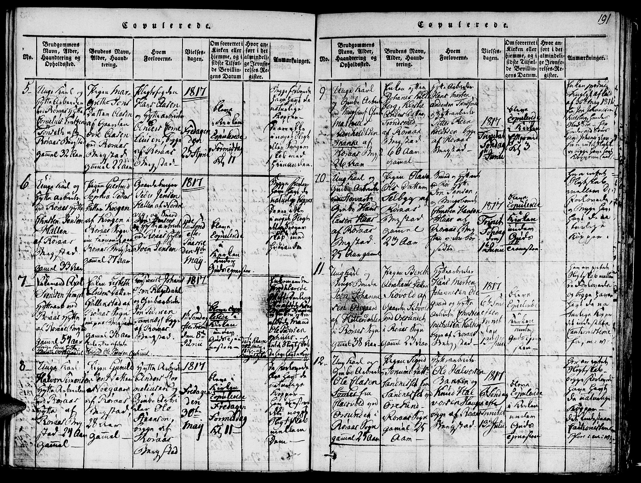 Ministerialprotokoller, klokkerbøker og fødselsregistre - Sør-Trøndelag, SAT/A-1456/681/L0929: Parish register (official) no. 681A07, 1817-1828, p. 191