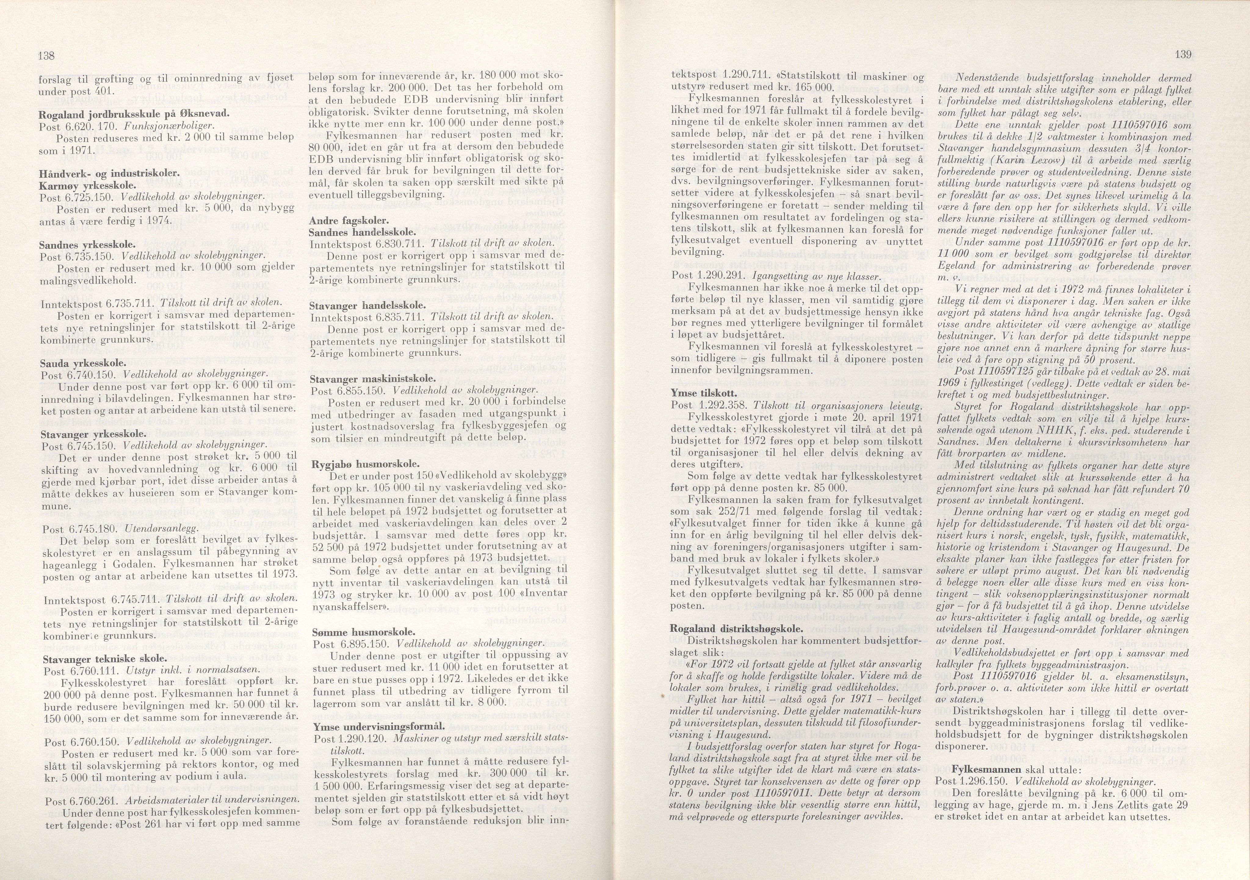 Rogaland fylkeskommune - Fylkesrådmannen , IKAR/A-900/A/Aa/Aaa/L0091: Møtebok , 1971, p. 138-139