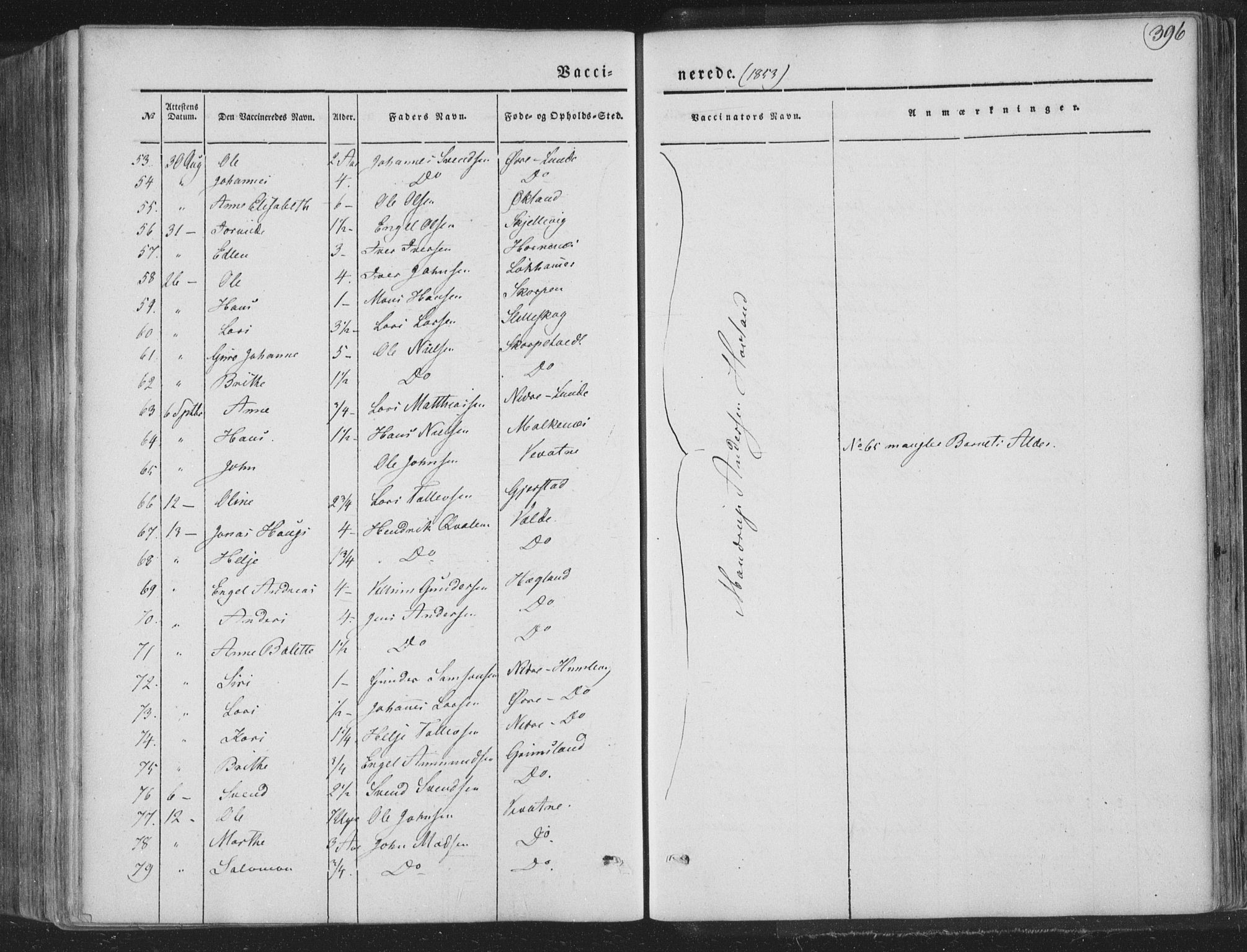 Tysnes sokneprestembete, AV/SAB-A-78601/H/Haa: Parish register (official) no. A 10, 1848-1859, p. 396