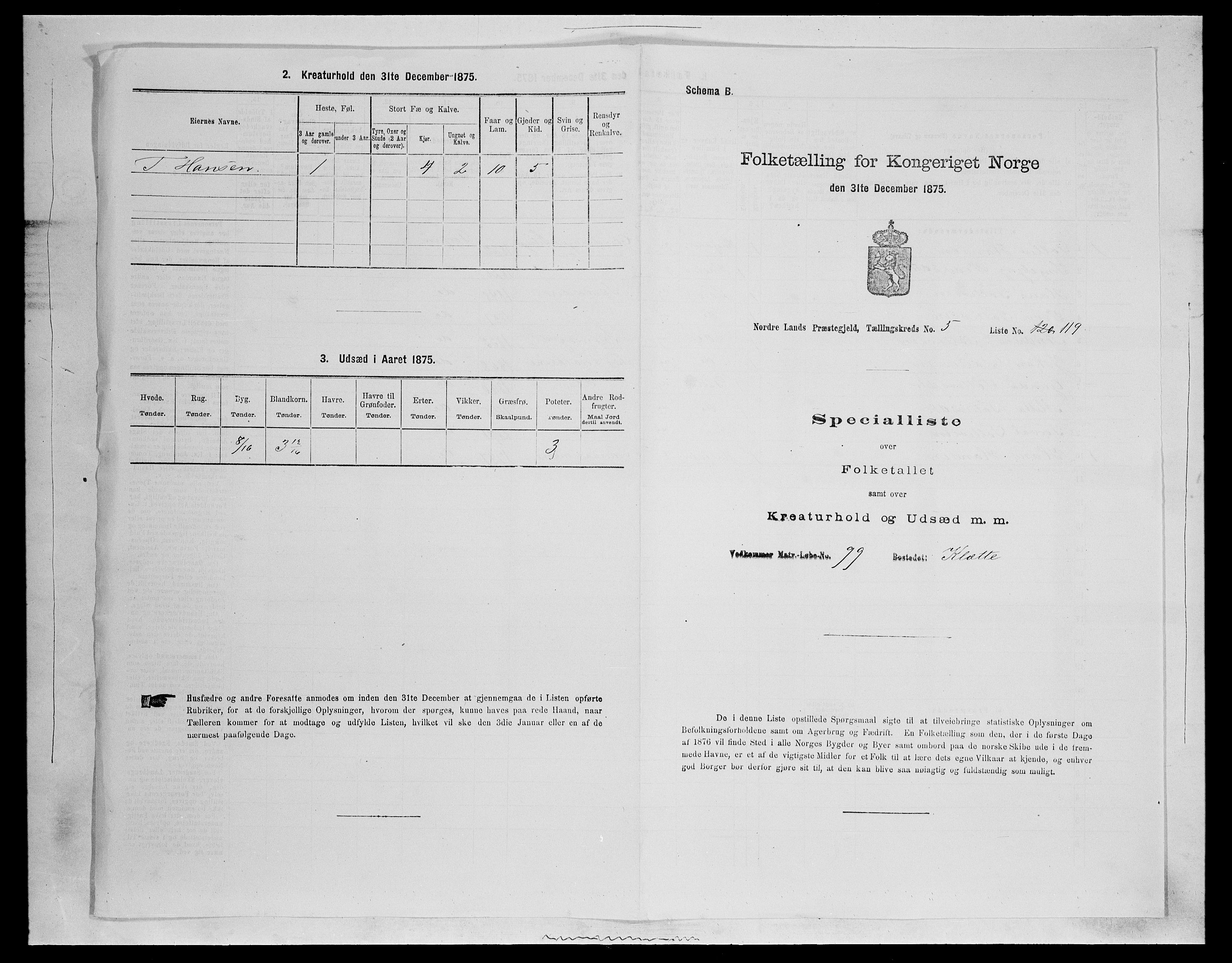 SAH, 1875 census for 0538P Nordre Land, 1875, p. 919