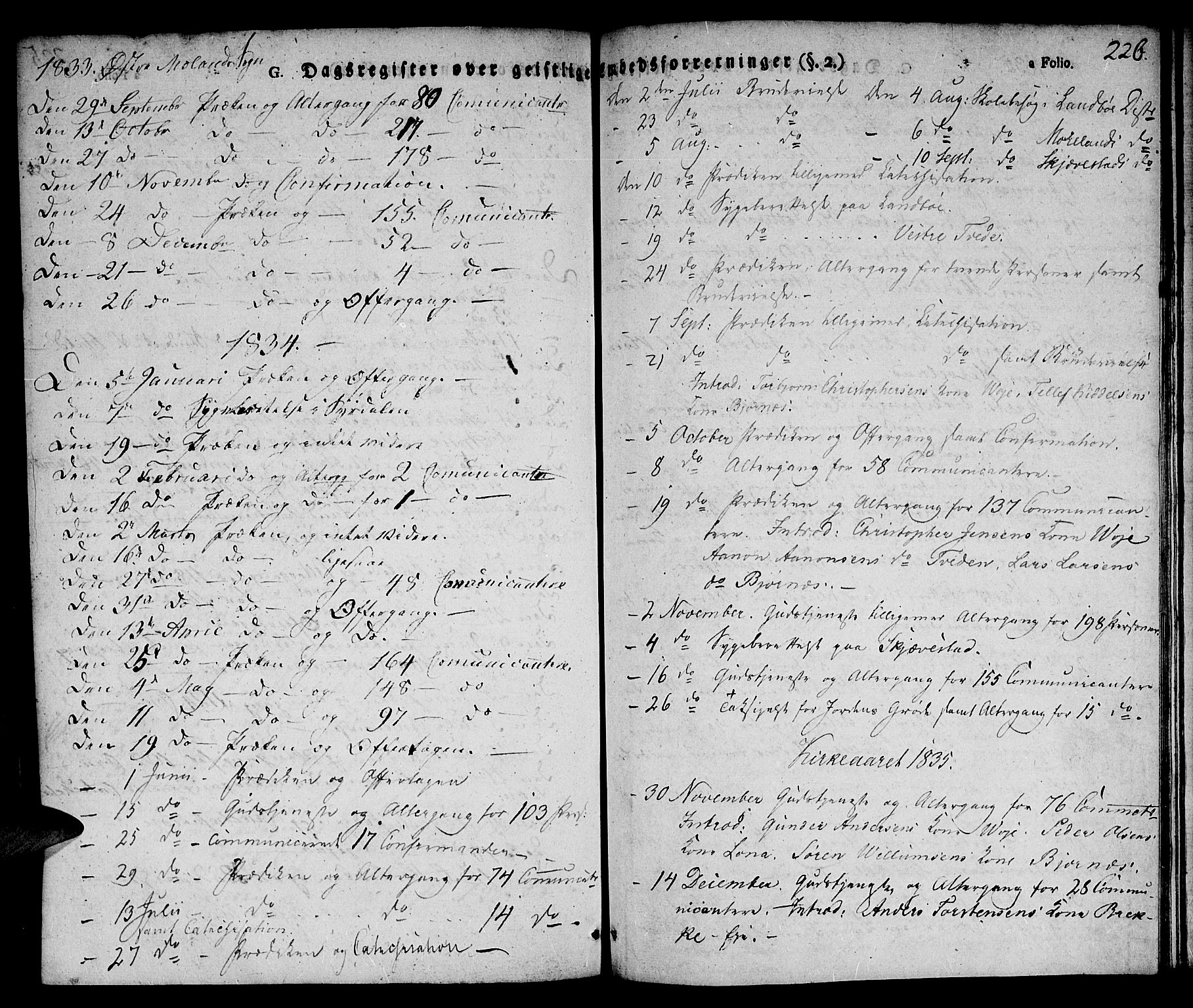Austre Moland sokneprestkontor, SAK/1111-0001/F/Fa/Faa/L0005: Parish register (official) no. A 5, 1825-1837, p. 226