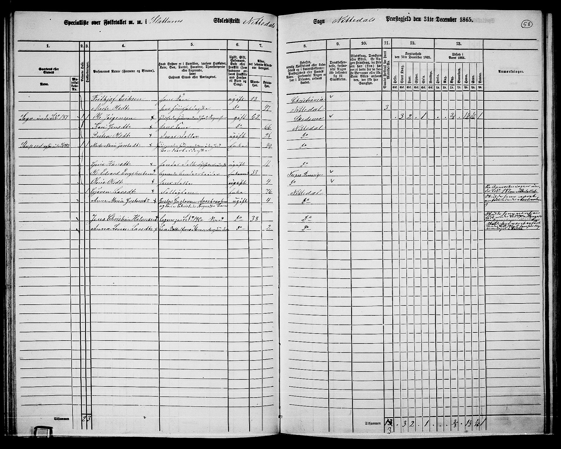 RA, 1865 census for Nittedal, 1865, p. 54