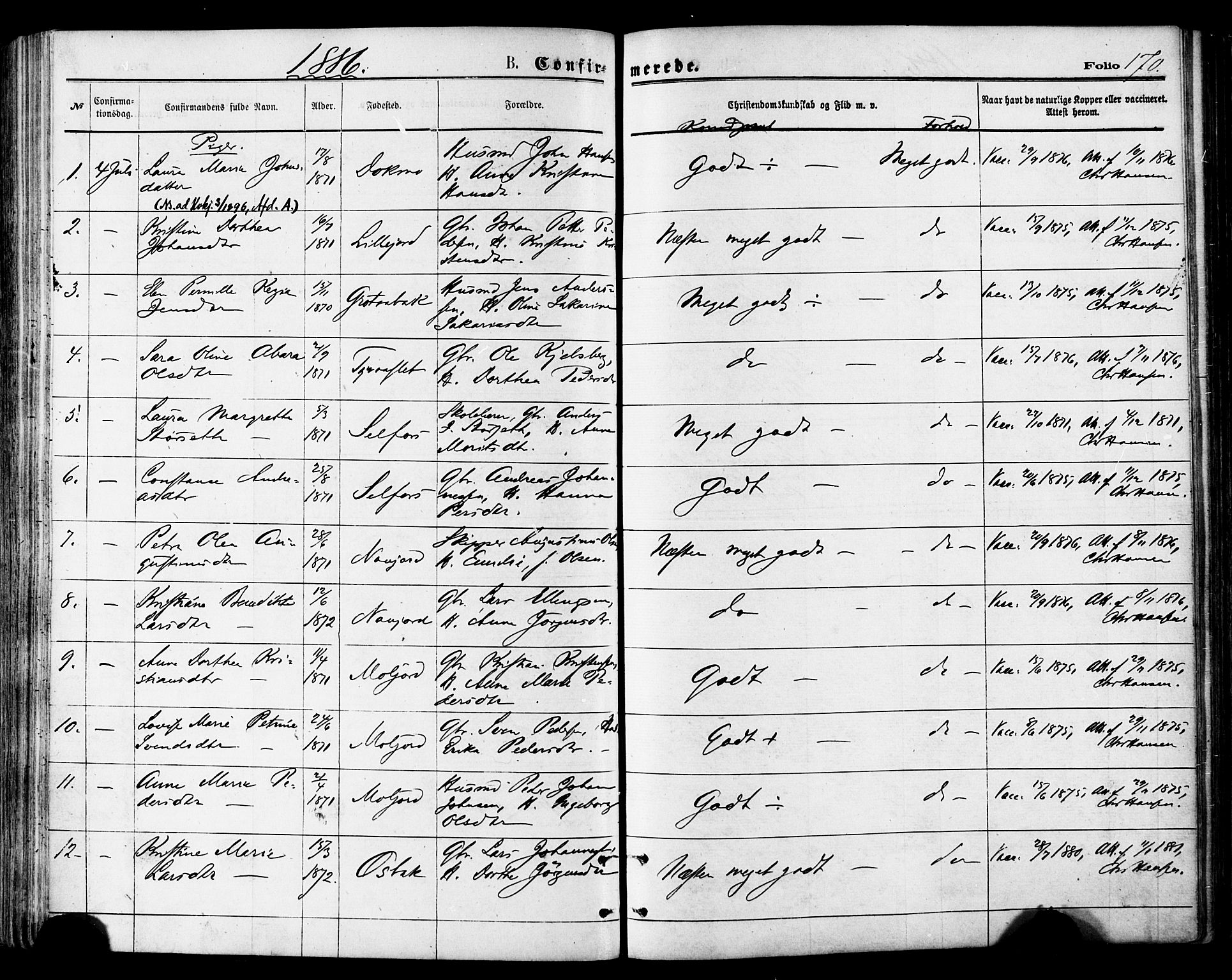 Ministerialprotokoller, klokkerbøker og fødselsregistre - Nordland, AV/SAT-A-1459/846/L0645: Parish register (official) no. 846A03, 1872-1886, p. 170