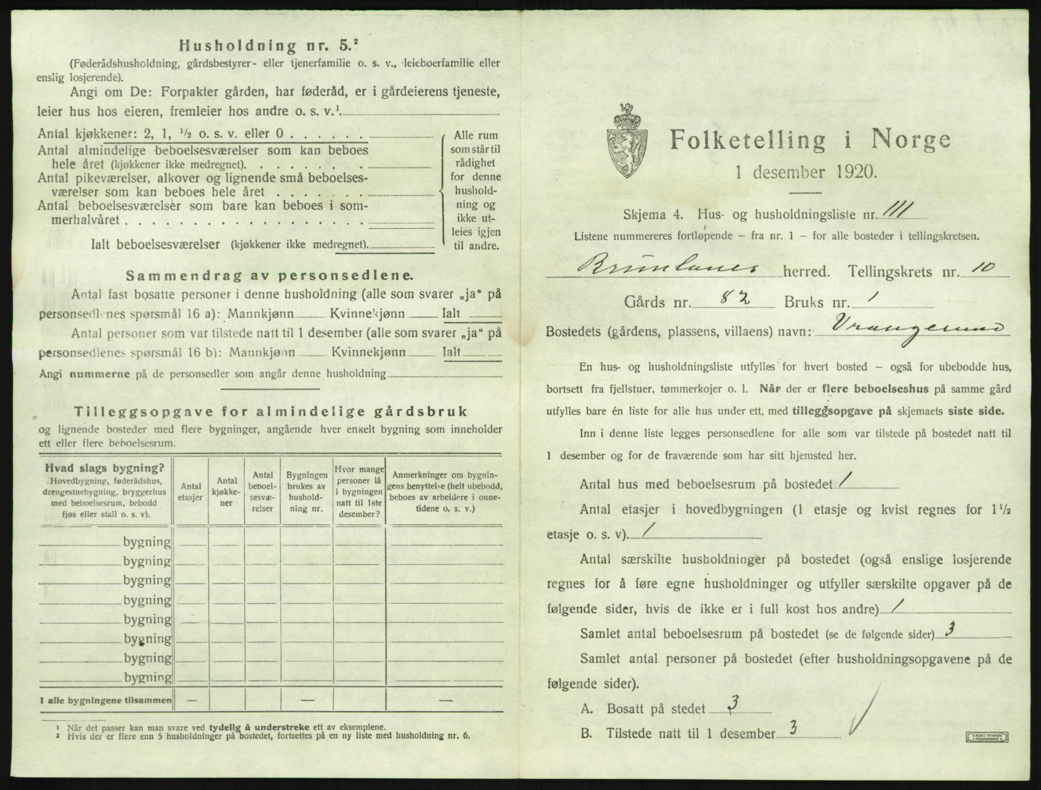 SAKO, 1920 census for Brunlanes, 1920, p. 1467
