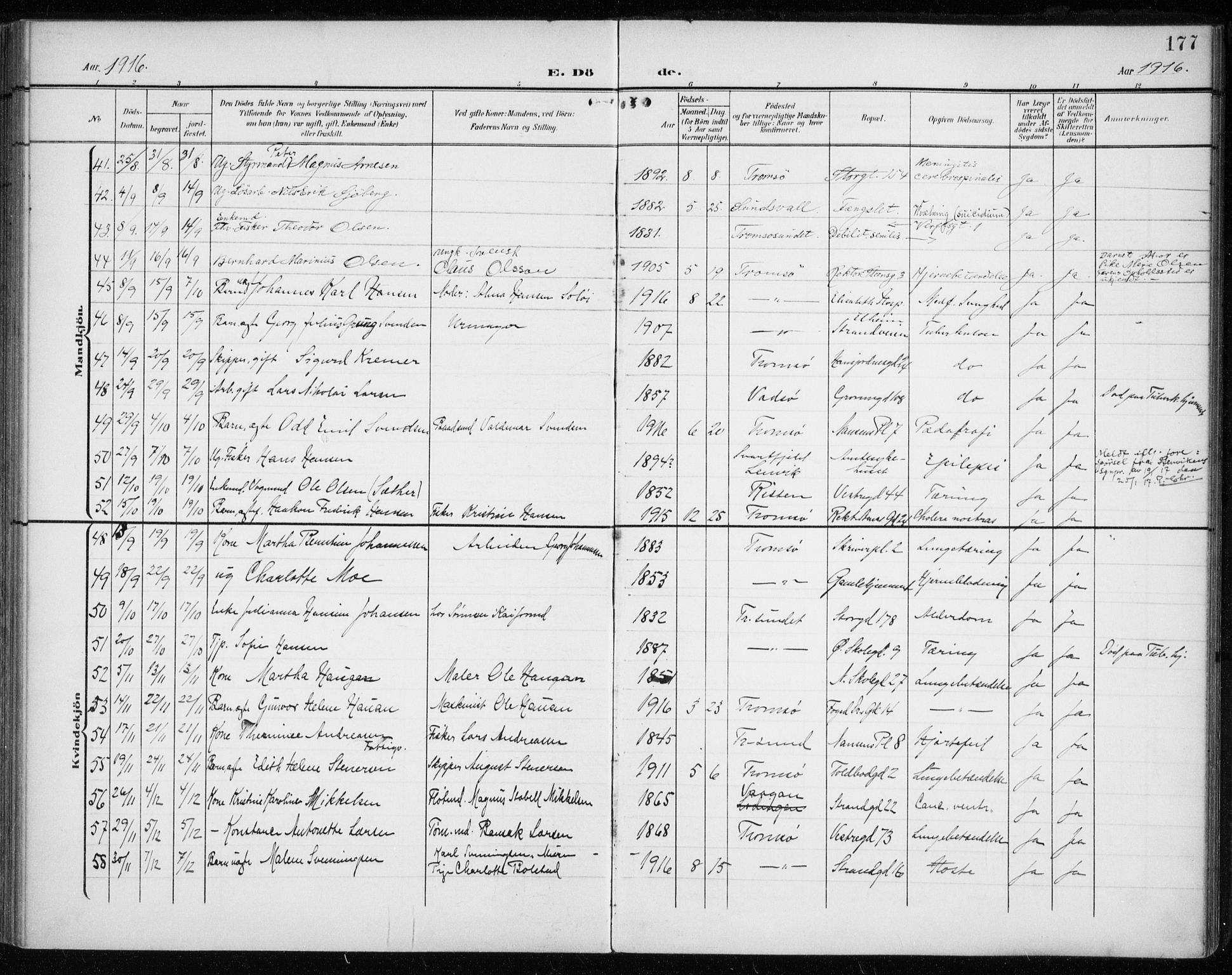 Tromsø sokneprestkontor/stiftsprosti/domprosti, AV/SATØ-S-1343/G/Ga/L0018kirke: Parish register (official) no. 18, 1907-1917, p. 177