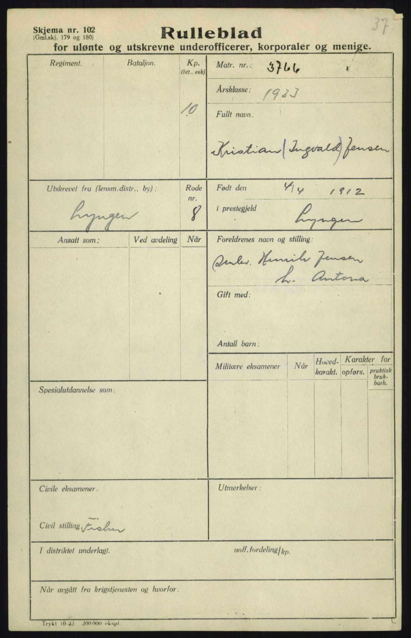 Forsvaret, Troms infanteriregiment nr. 16, AV/RA-RAFA-3146/P/Pa/L0017: Rulleblad for regimentets menige mannskaper, årsklasse 1933, 1933, p. 555