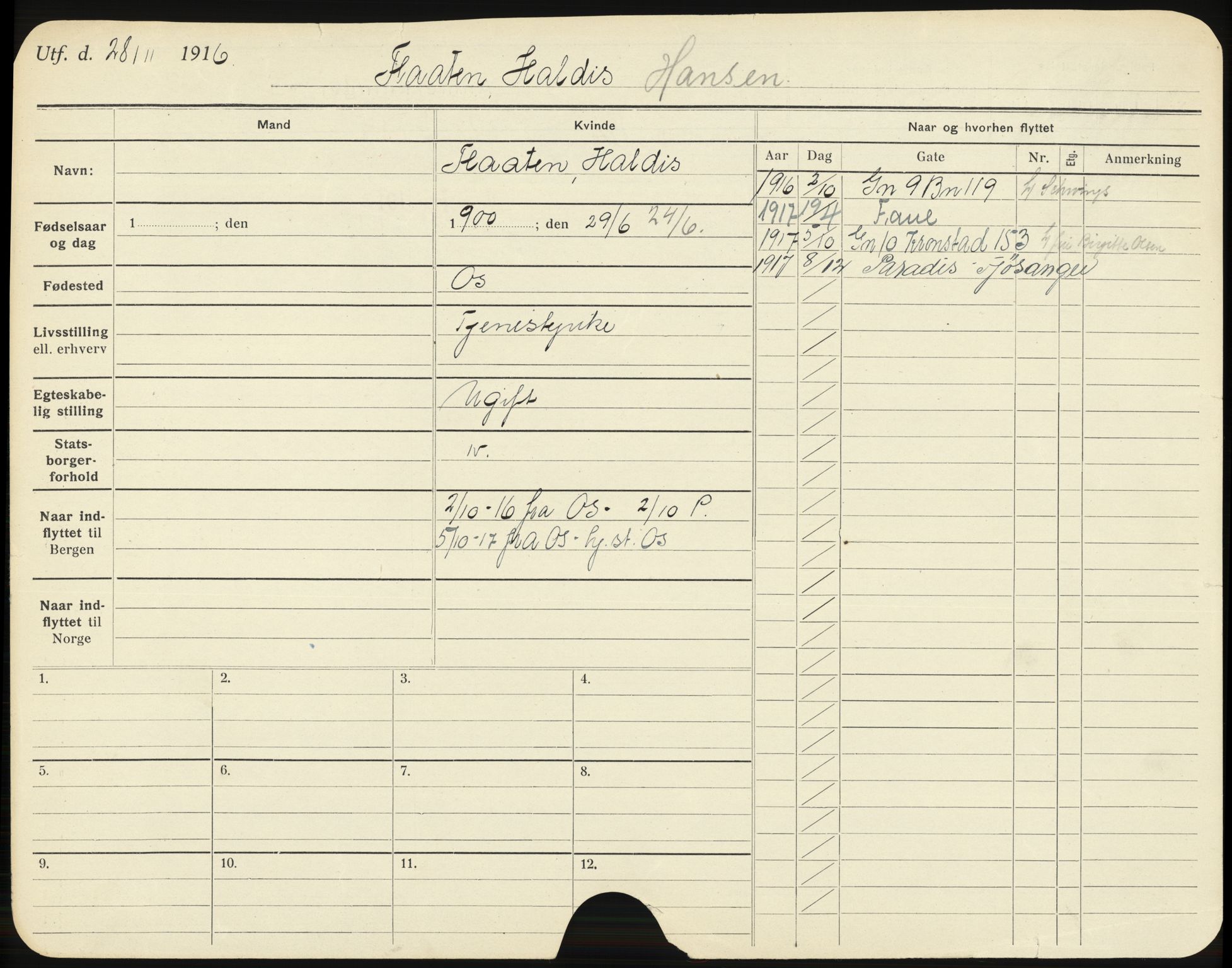 Bergen folkeregister, AV/SAB-A-17201/I/Ia/L0008: Utflyttet 1912 - 1920, Flaate - Gjelsvik, 1912-1920