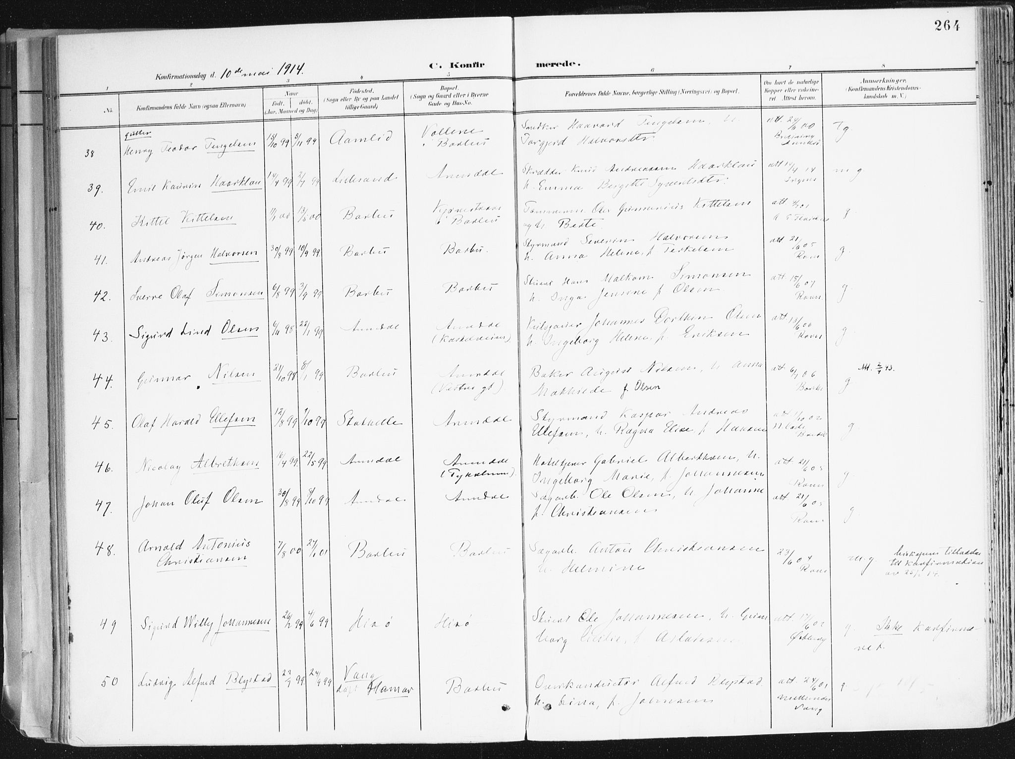 Arendal sokneprestkontor, Trefoldighet, AV/SAK-1111-0040/F/Fa/L0010: Parish register (official) no. A 10, 1900-1919, p. 264