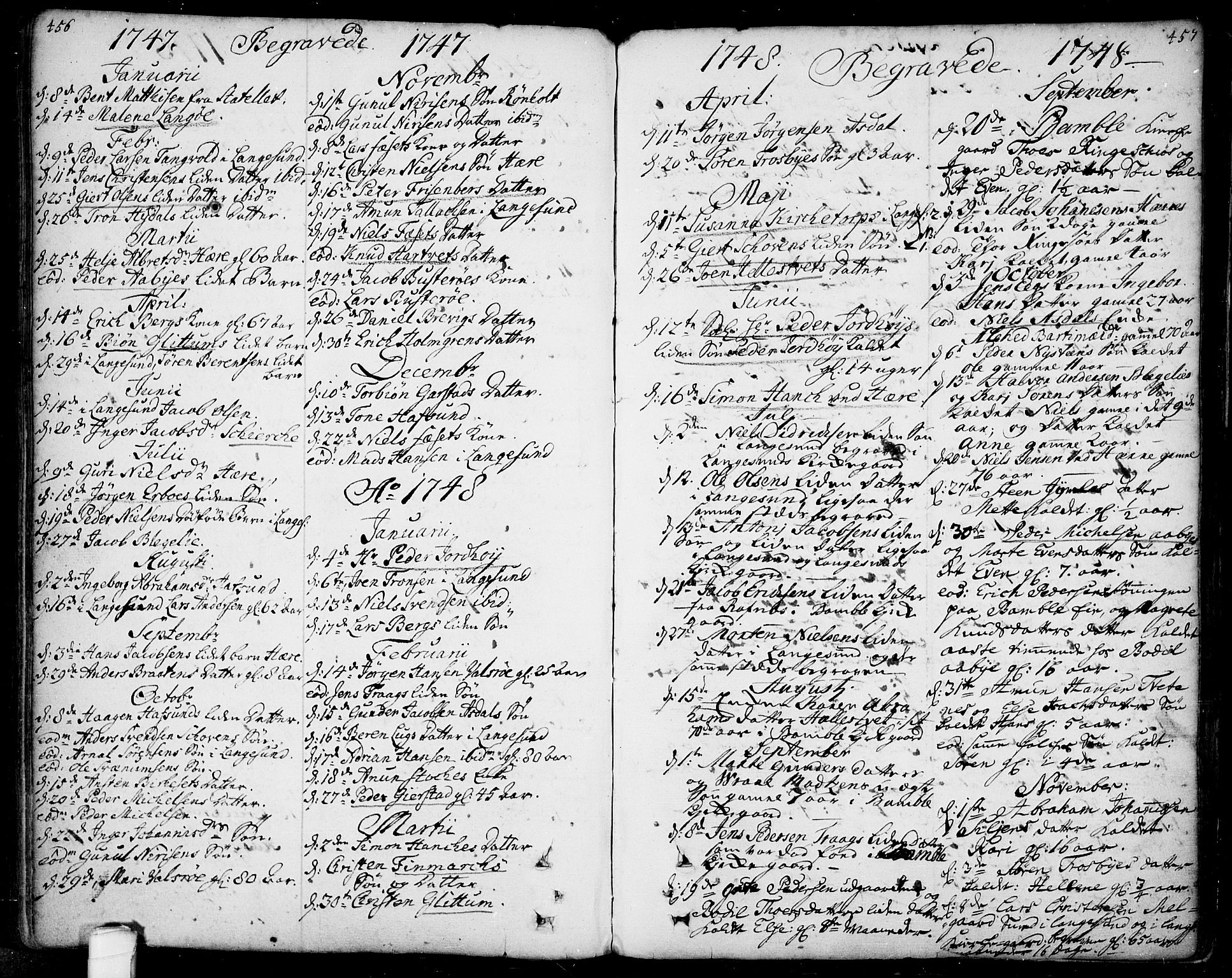 Bamble kirkebøker, SAKO/A-253/F/Fa/L0001: Parish register (official) no. I 1, 1702-1774, p. 456-457