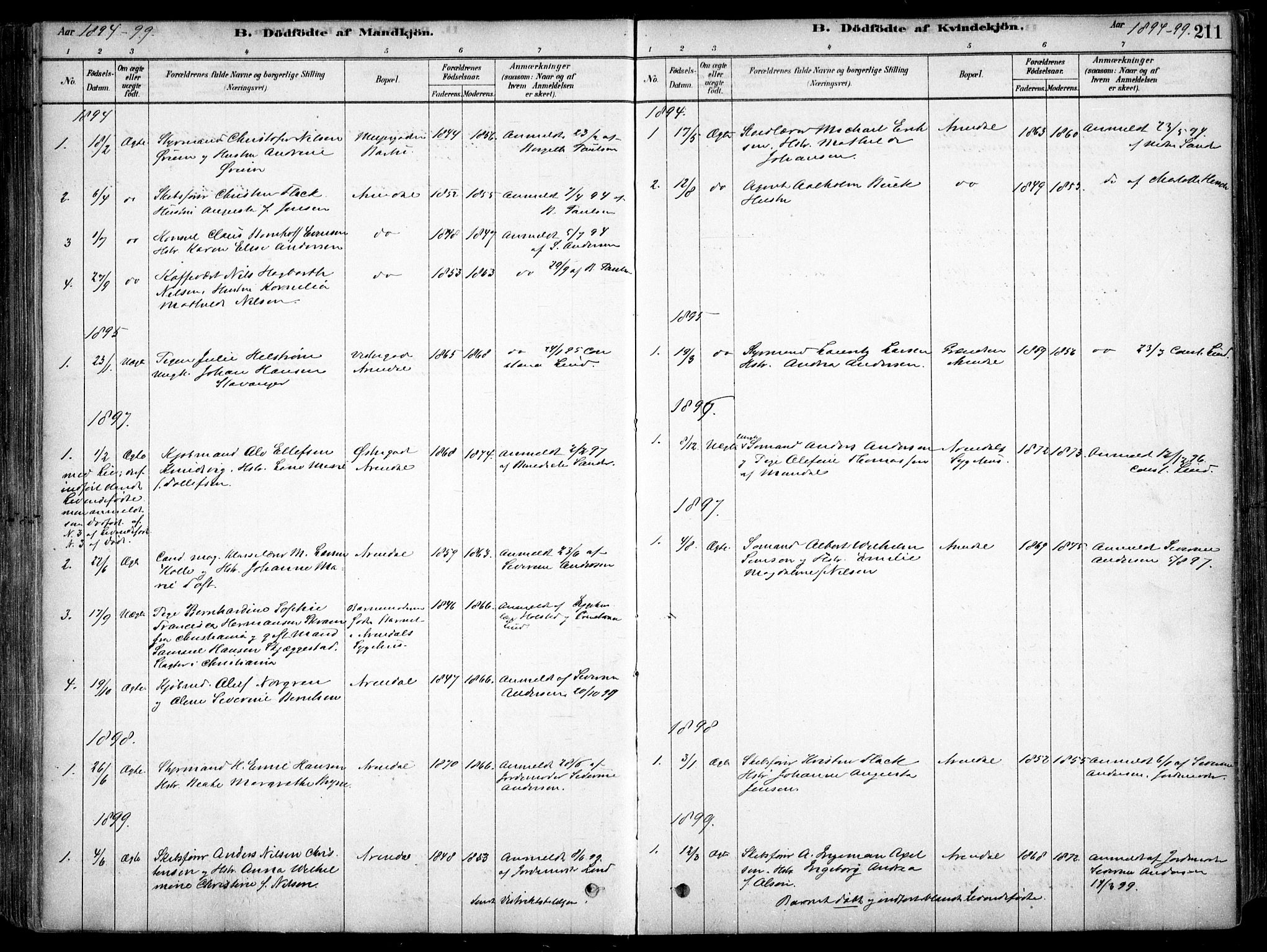 Arendal sokneprestkontor, Trefoldighet, SAK/1111-0040/F/Fa/L0008: Parish register (official) no. A 8, 1878-1899, p. 211