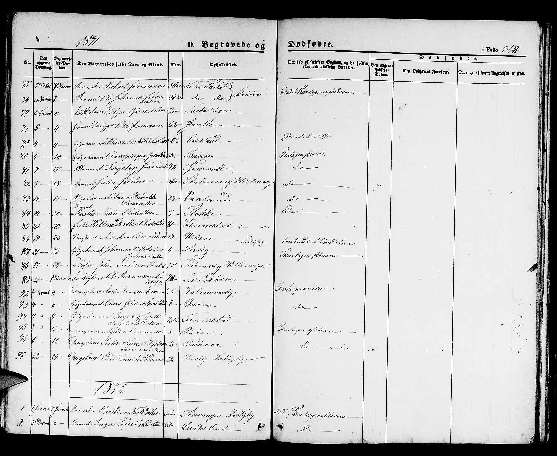 Hetland sokneprestkontor, SAST/A-101826/30/30BB/L0003: Parish register (copy) no. B 3, 1863-1877, p. 353