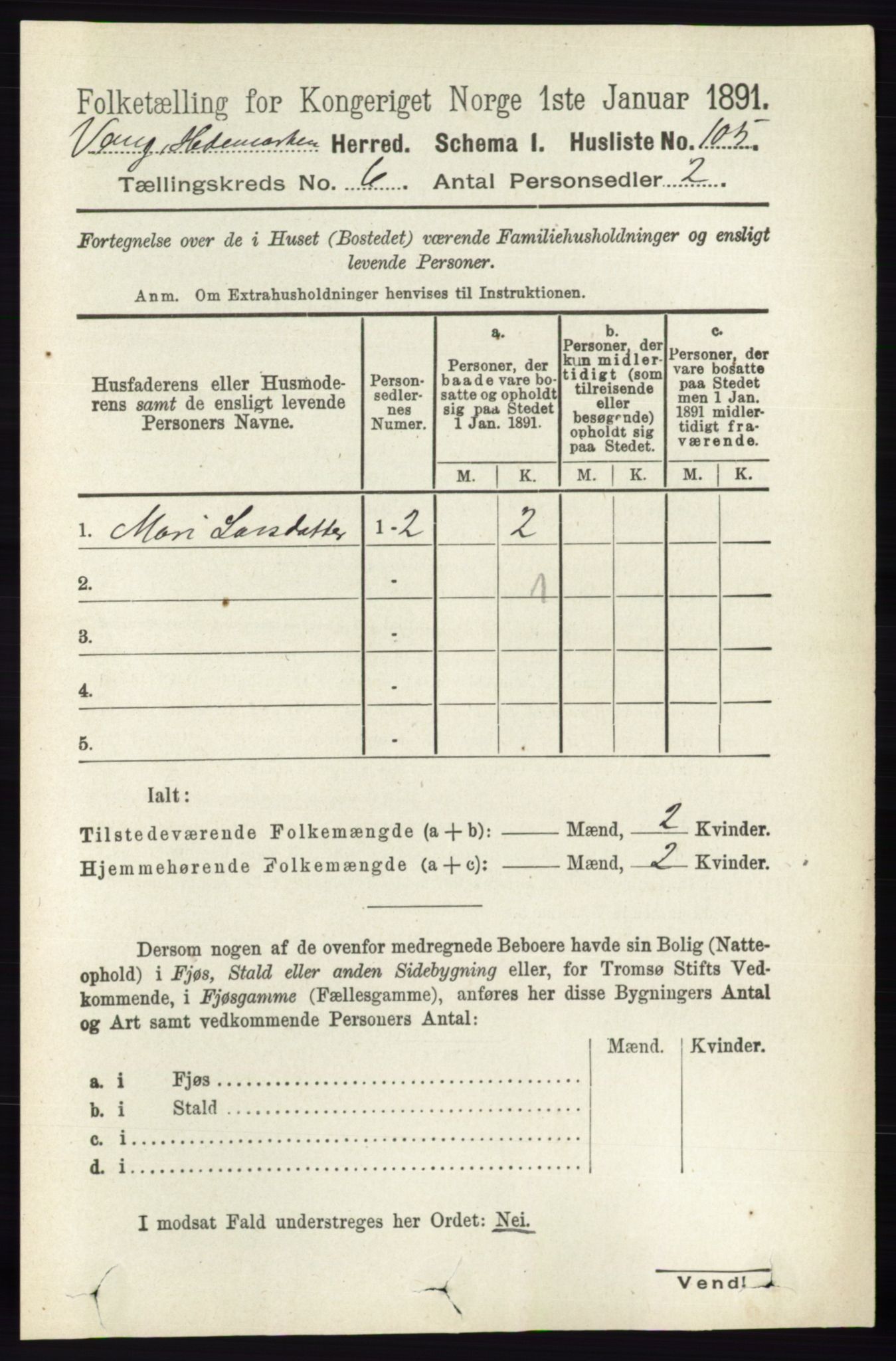 RA, 1891 census for 0414 Vang, 1891, p. 4274