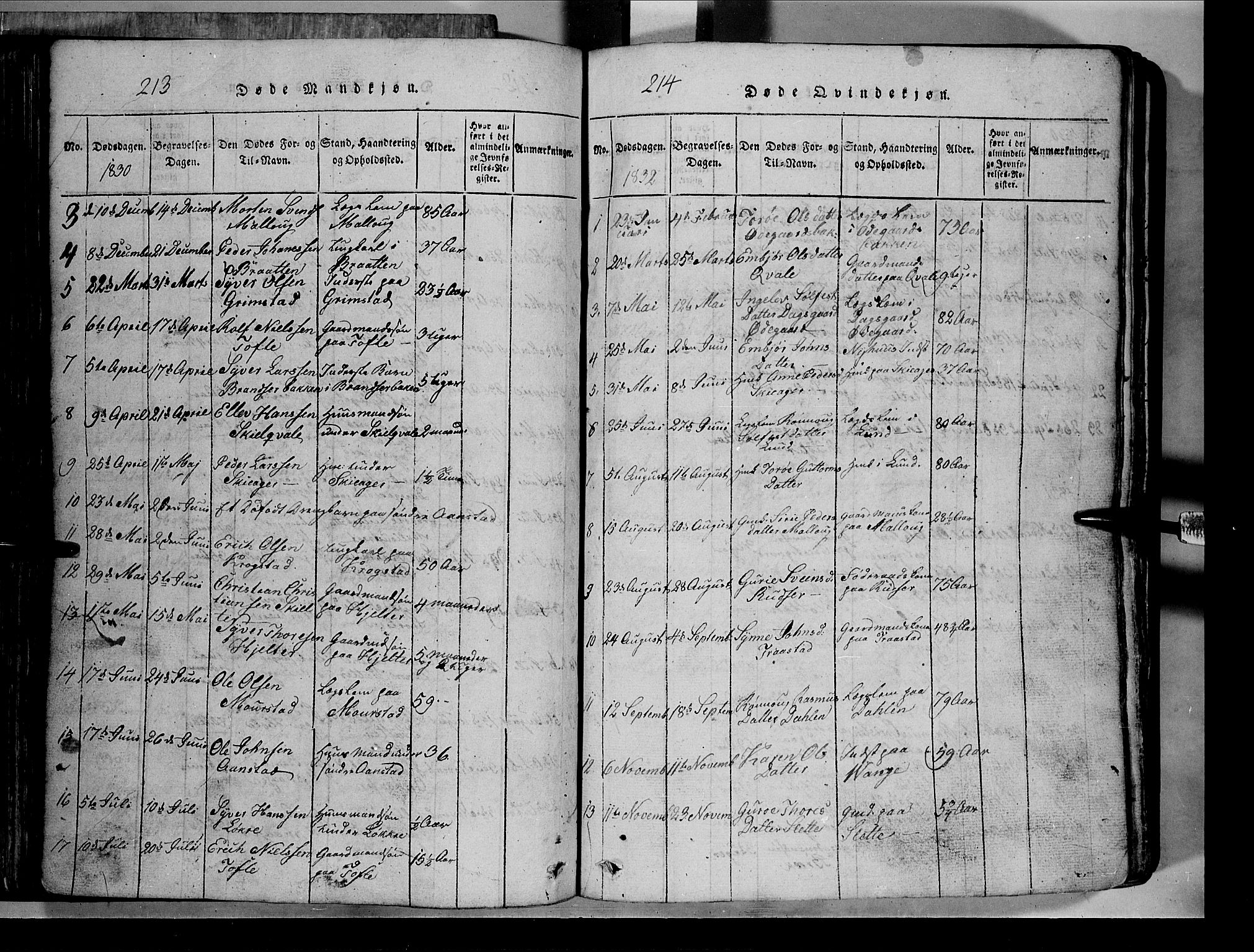 Lom prestekontor, SAH/PREST-070/L/L0003: Parish register (copy) no. 3, 1815-1844, p. 213-214