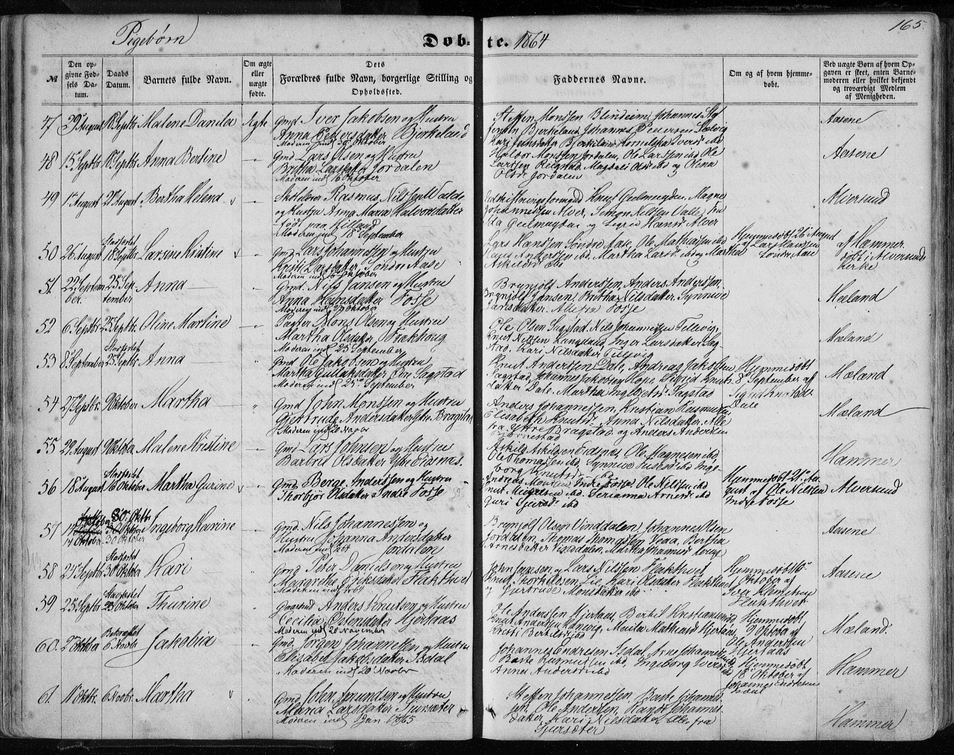 Hamre sokneprestembete, AV/SAB-A-75501/H/Ha/Haa/Haaa/L0014: Parish register (official) no. A 14, 1858-1872, p. 165