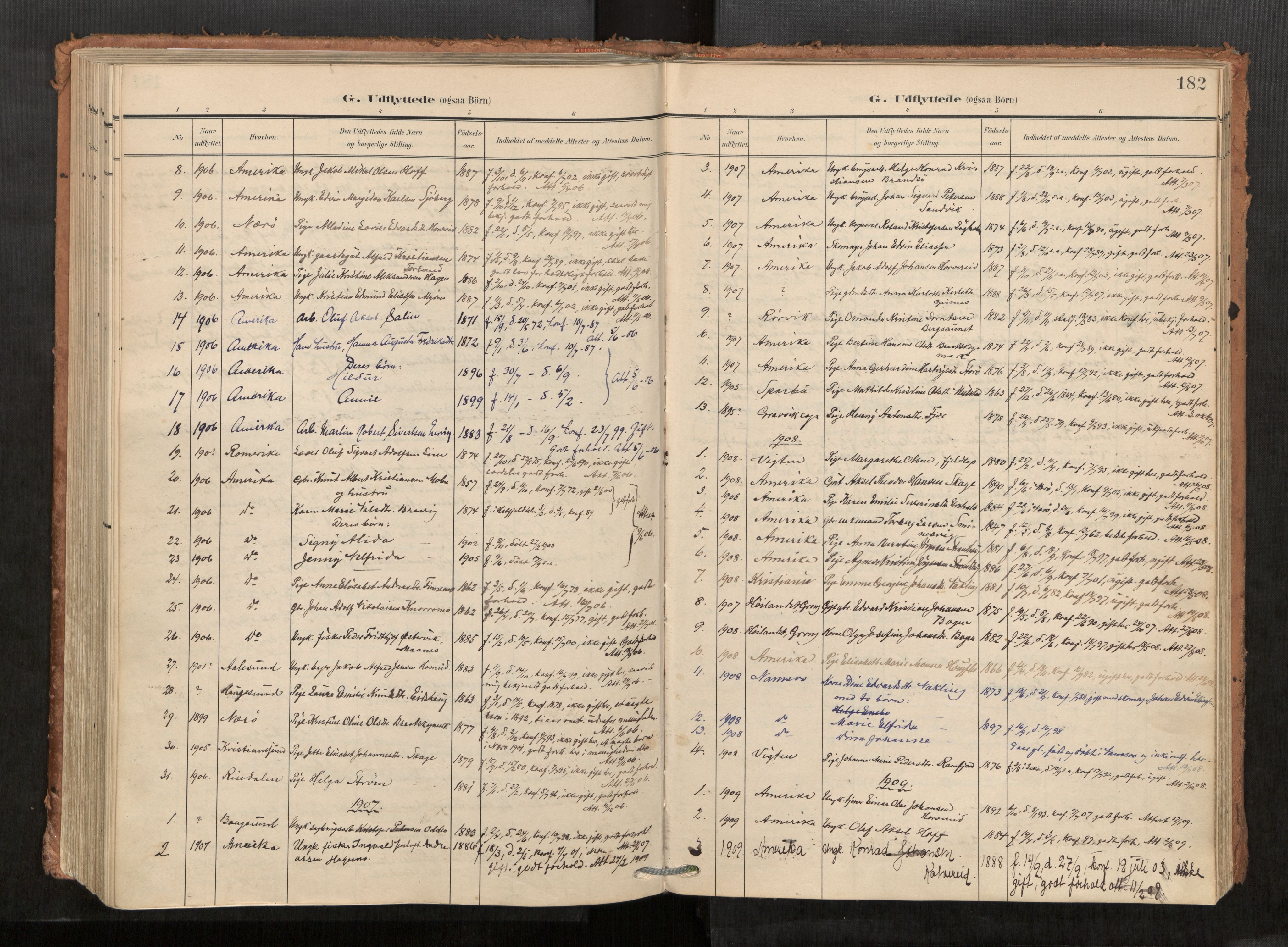 Kolvereid sokneprestkontor, SAT/A-1171/H/Ha/Haa/L0001: Parish register (official) no. 1, 1903-1922, p. 182