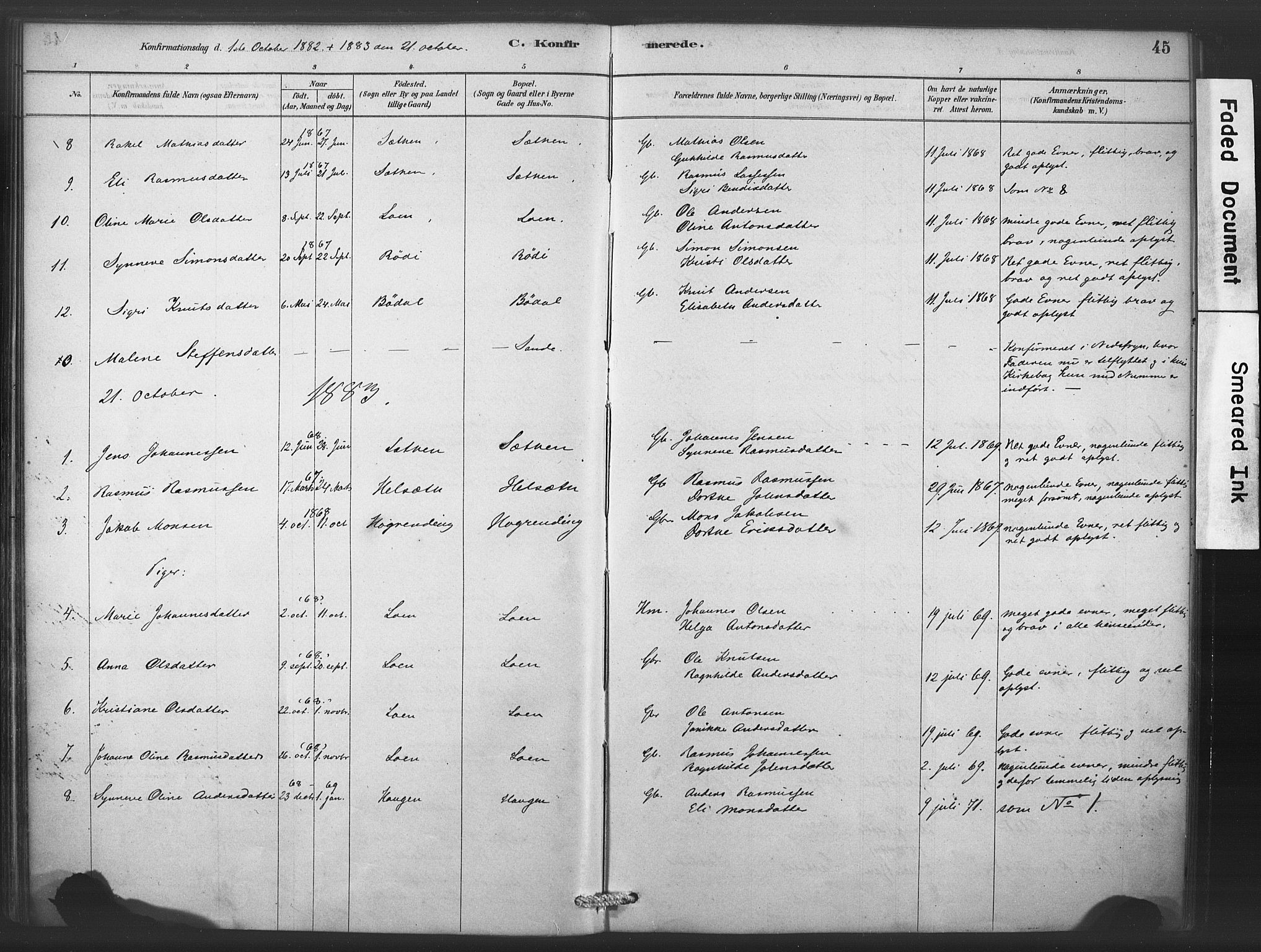 Stryn Sokneprestembete, AV/SAB-A-82501: Parish register (official) no. C 1, 1878-1907, p. 45