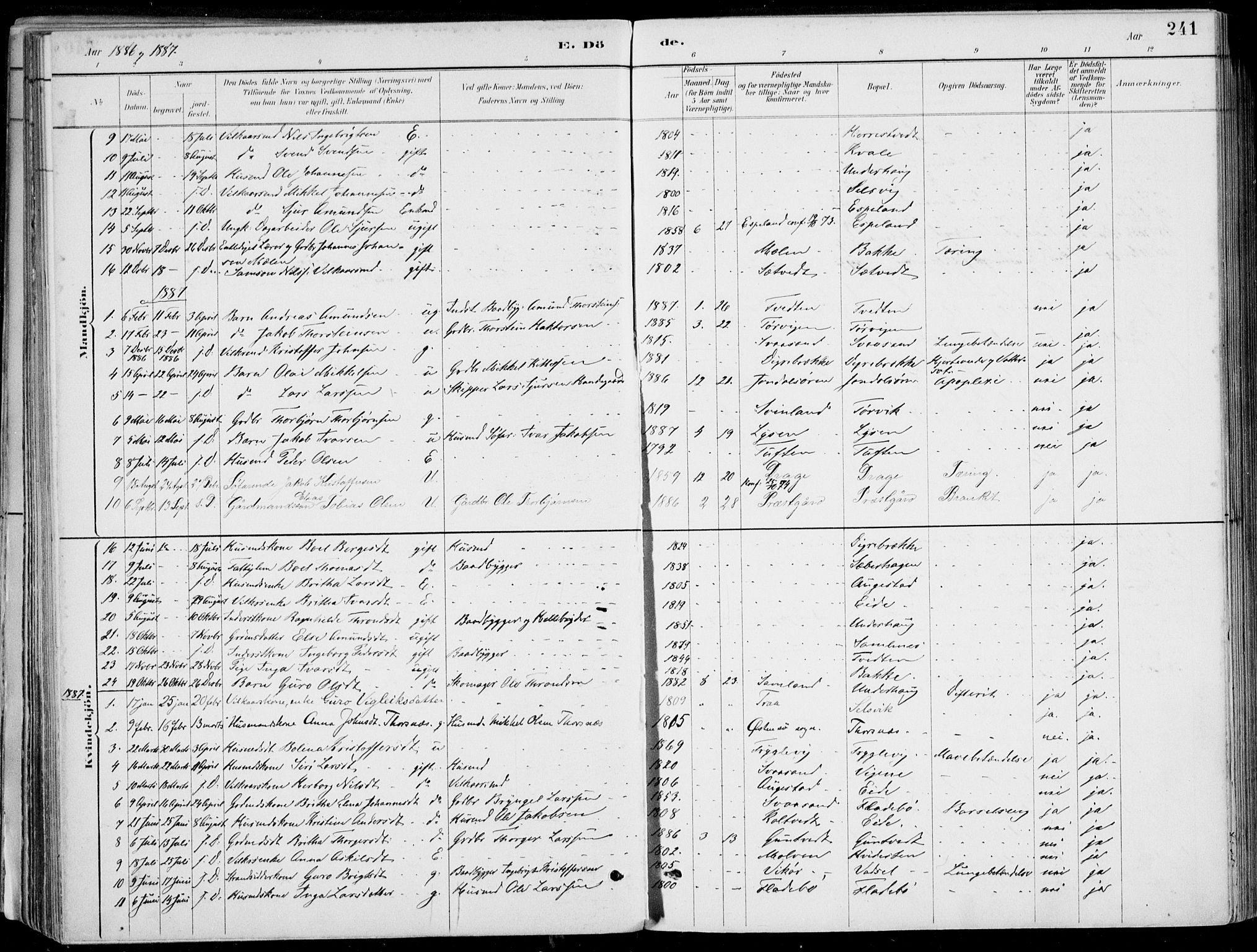 Strandebarm sokneprestembete, SAB/A-78401/H/Haa: Parish register (official) no. E  1, 1886-1908, p. 241
