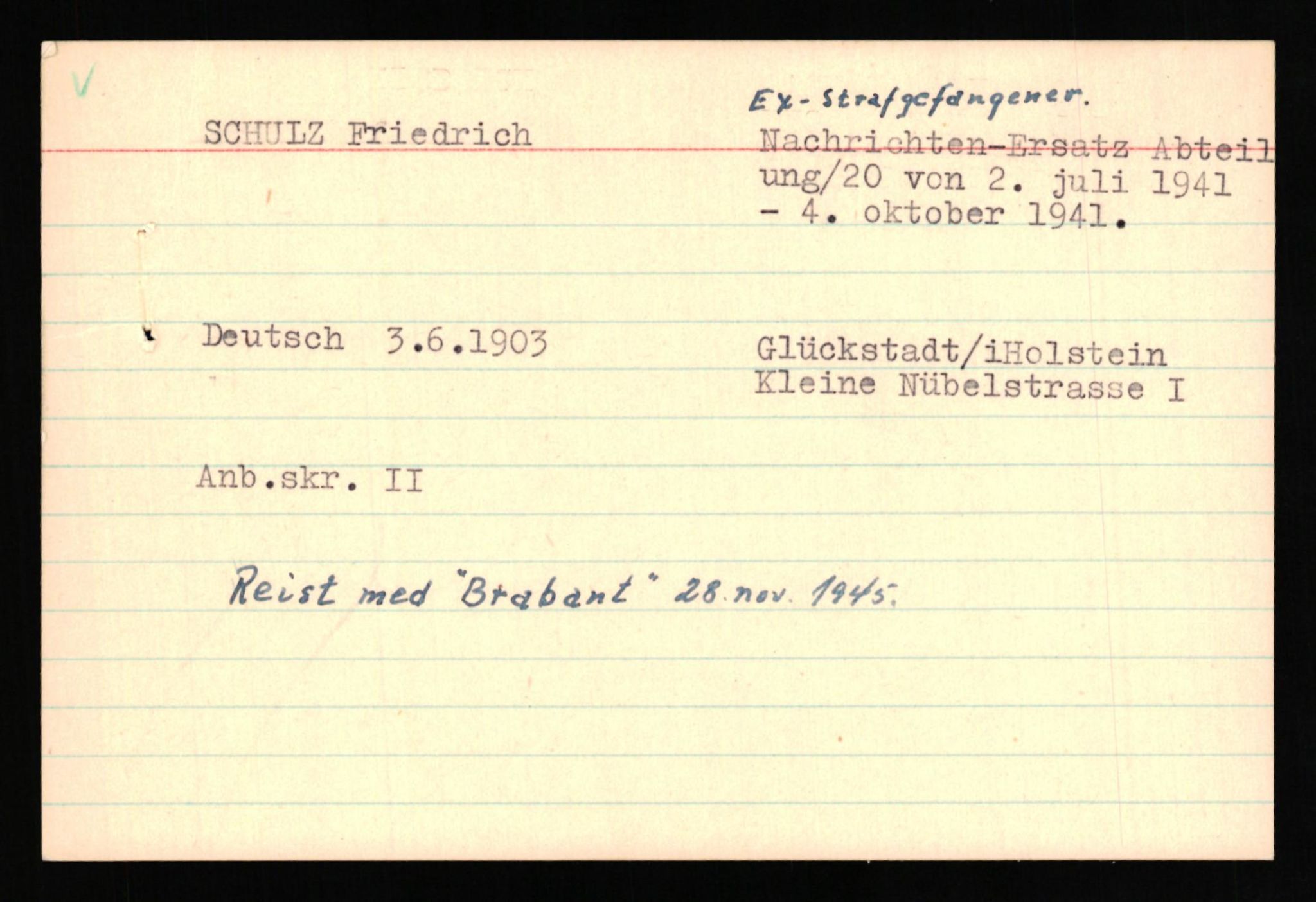 Forsvaret, Forsvarets overkommando II, AV/RA-RAFA-3915/D/Db/L0030: CI Questionaires. Tyske okkupasjonsstyrker i Norge. Tyskere., 1945-1946, p. 372